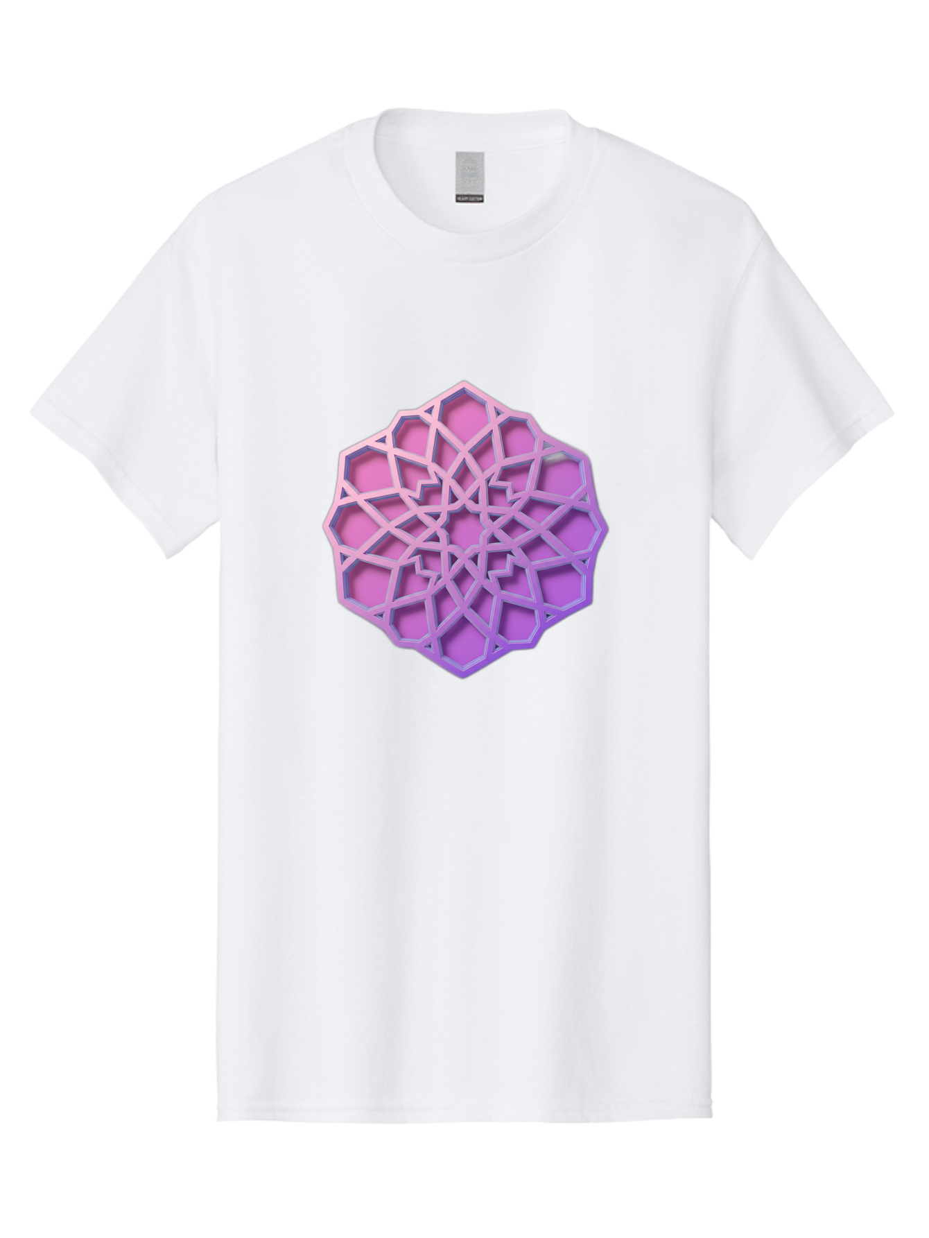 Geometric-Shape Men'S Graphic Tee, 100% Cotton, Comfortable Casual Summer Wear, Machine Washable, Geometric Shape, 3D Design, Pink And Purple Gradations, Intricate Patterns, Abstract Art, Layered Structures, Digital Rendering, Bad131