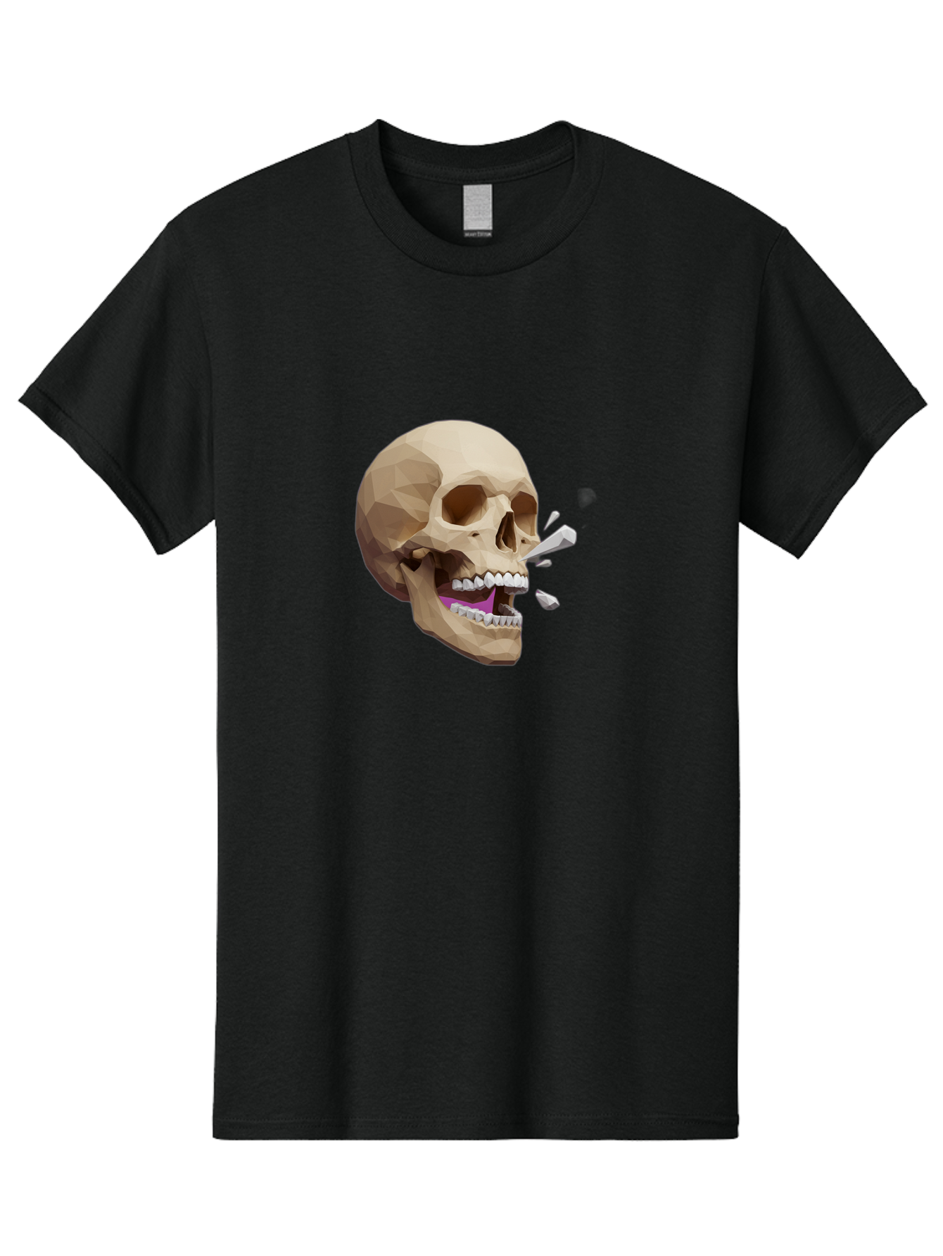Geometric-Skull Men'S Graphic Tee, 100% Cotton, Comfortable Casual Summer Wear, Machine Washable, Low Poly Skull, 3D Art, Digital Illustration, Broken Tooth, Exploding Tooth, Human Skull, Anatomical Art, Polygon Art, Modern Design, Bad132