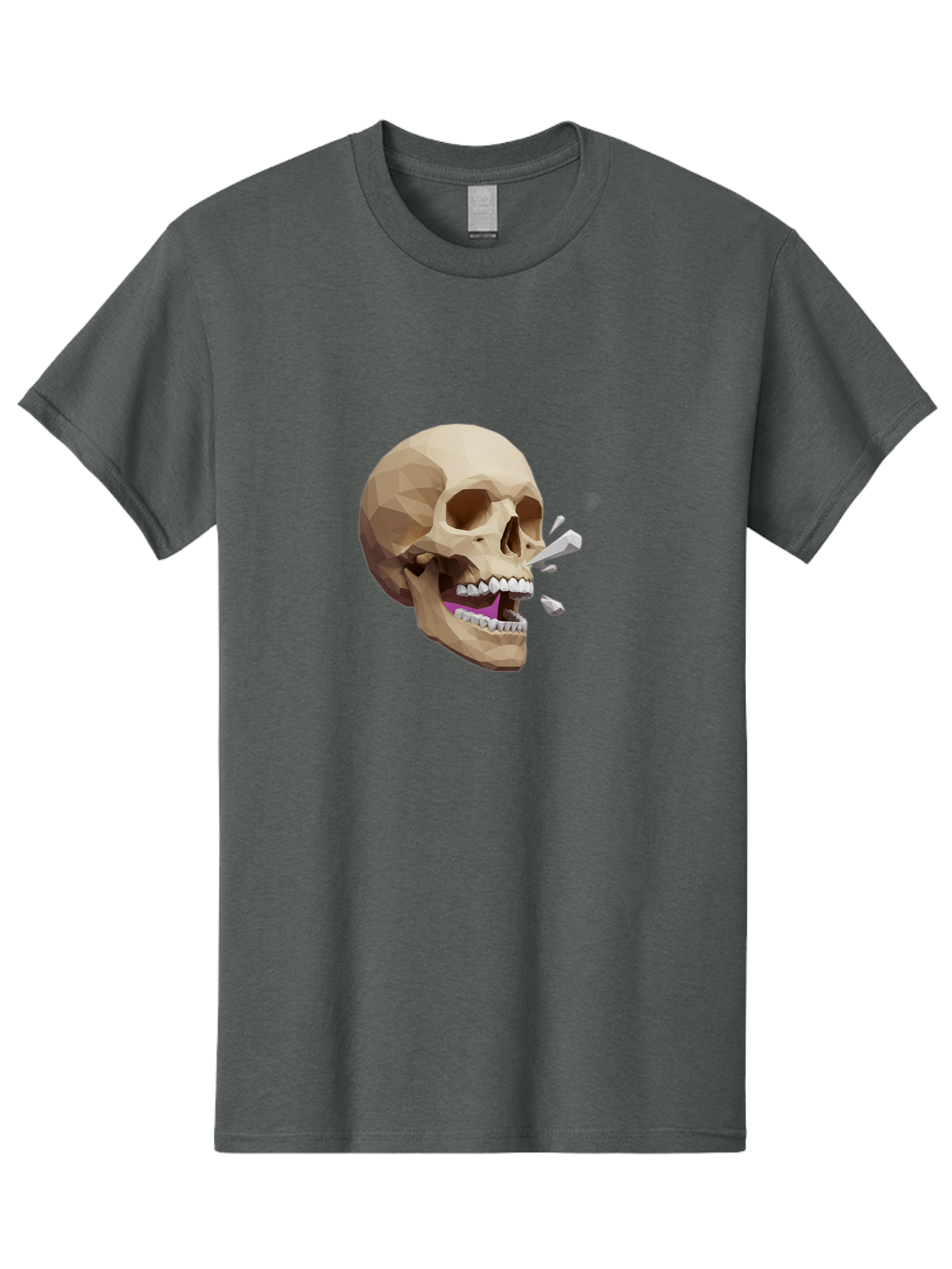 Geometric-Skull Men'S Graphic Tee, 100% Cotton, Comfortable Casual Summer Wear, Machine Washable, Low Poly Skull, 3D Art, Digital Illustration, Broken Tooth, Exploding Tooth, Human Skull, Anatomical Art, Polygon Art, Modern Design, Bad132