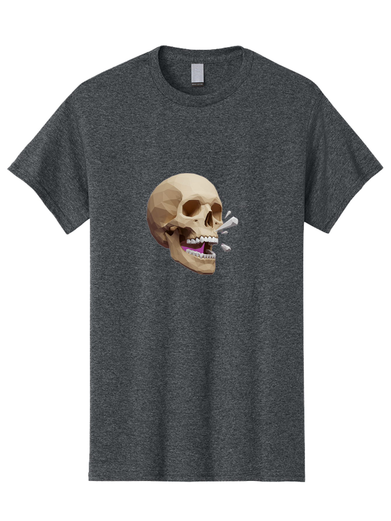 Geometric-Skull Men'S Graphic Tee, 100% Cotton, Comfortable Casual Summer Wear, Machine Washable, Low Poly Skull, 3D Art, Digital Illustration, Broken Tooth, Exploding Tooth, Human Skull, Anatomical Art, Polygon Art, Modern Design, Bad132