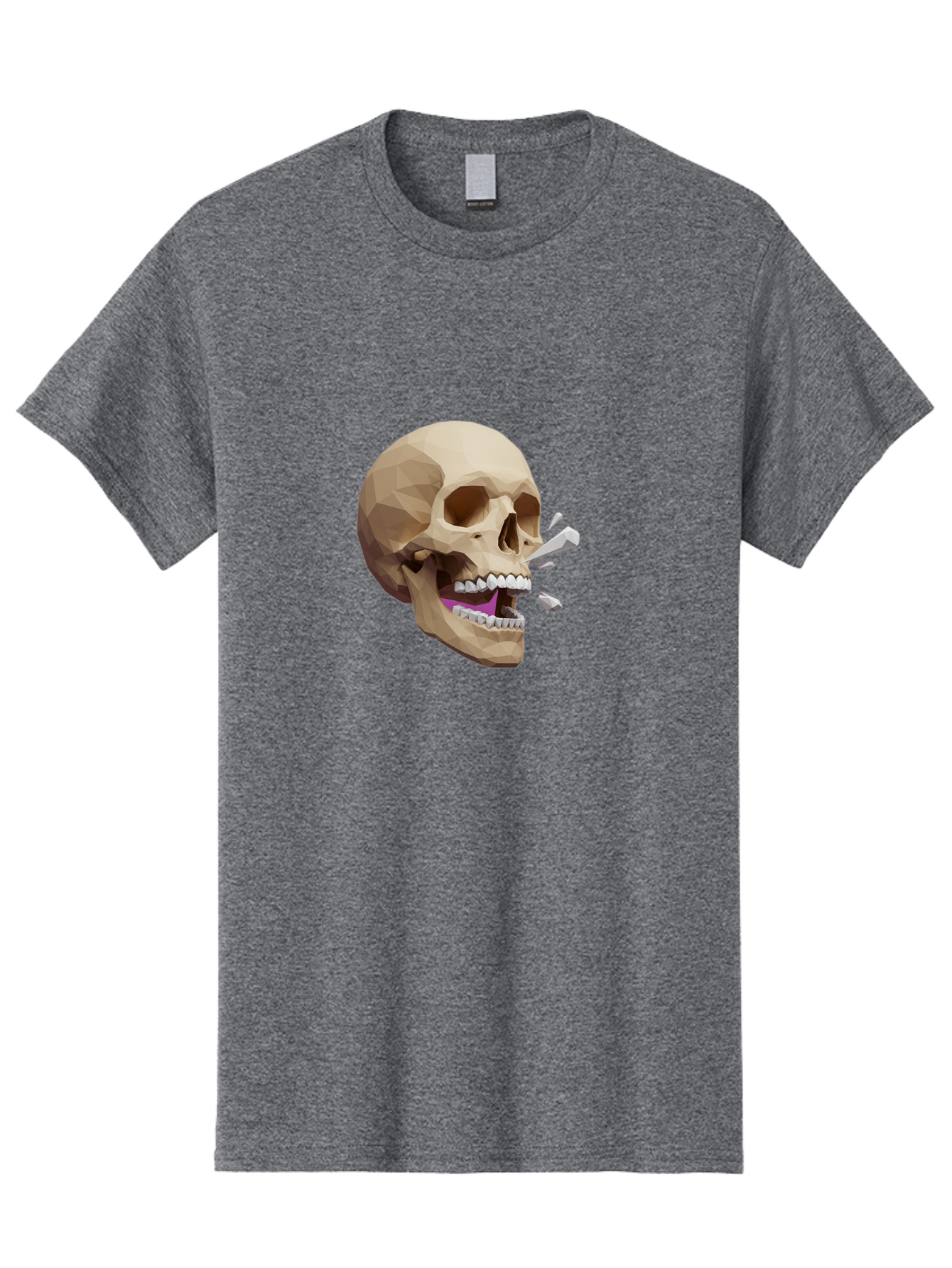 Geometric-Skull Men'S Graphic Tee, 100% Cotton, Comfortable Casual Summer Wear, Machine Washable, Low Poly Skull, 3D Art, Digital Illustration, Broken Tooth, Exploding Tooth, Human Skull, Anatomical Art, Polygon Art, Modern Design, Bad132
