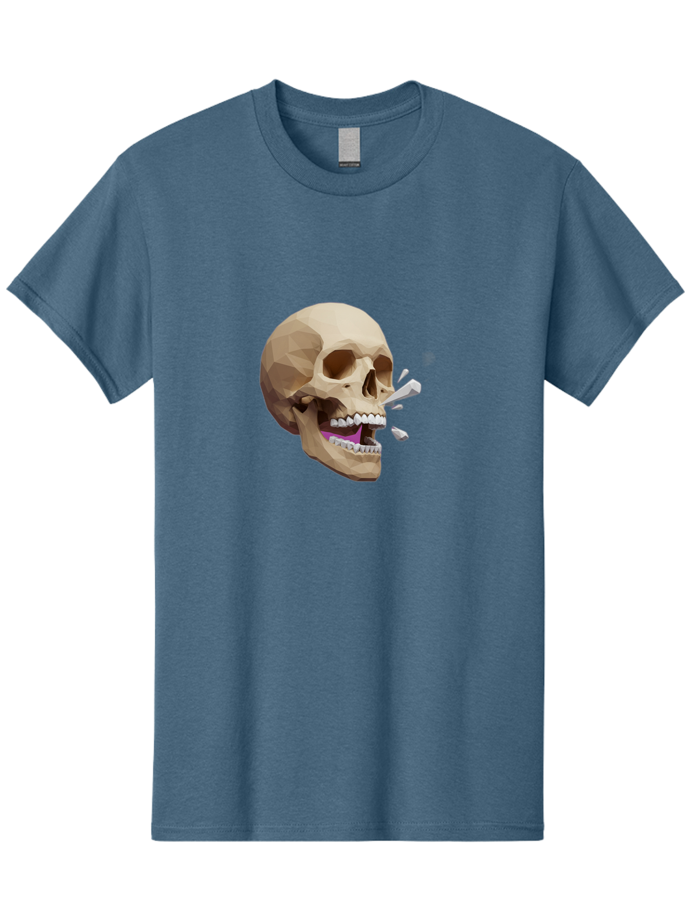 Geometric-Skull Men'S Graphic Tee, 100% Cotton, Comfortable Casual Summer Wear, Machine Washable, Low Poly Skull, 3D Art, Digital Illustration, Broken Tooth, Exploding Tooth, Human Skull, Anatomical Art, Polygon Art, Modern Design, Bad132