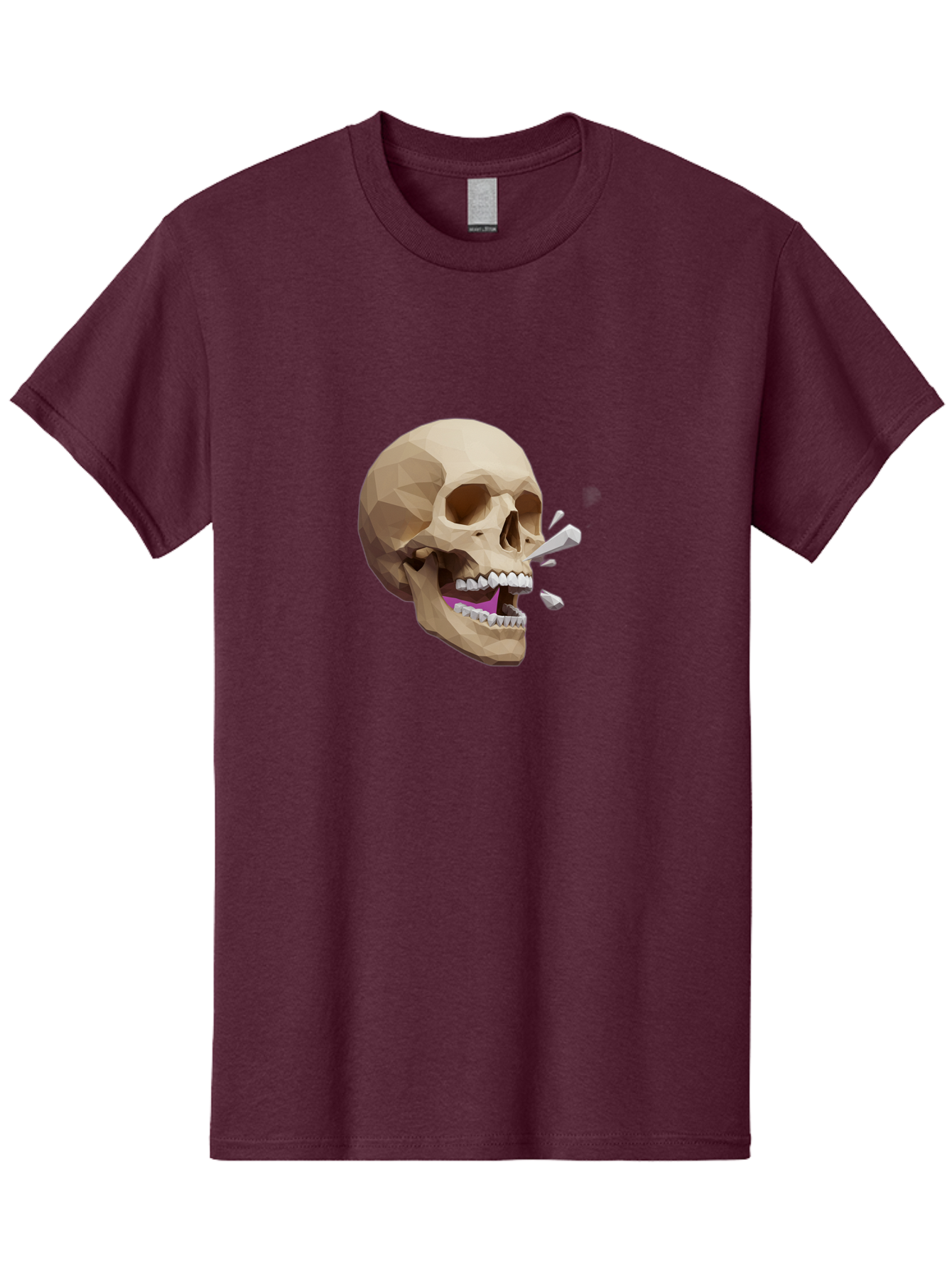 Geometric-Skull Men'S Graphic Tee, 100% Cotton, Comfortable Casual Summer Wear, Machine Washable, Low Poly Skull, 3D Art, Digital Illustration, Broken Tooth, Exploding Tooth, Human Skull, Anatomical Art, Polygon Art, Modern Design, Bad132