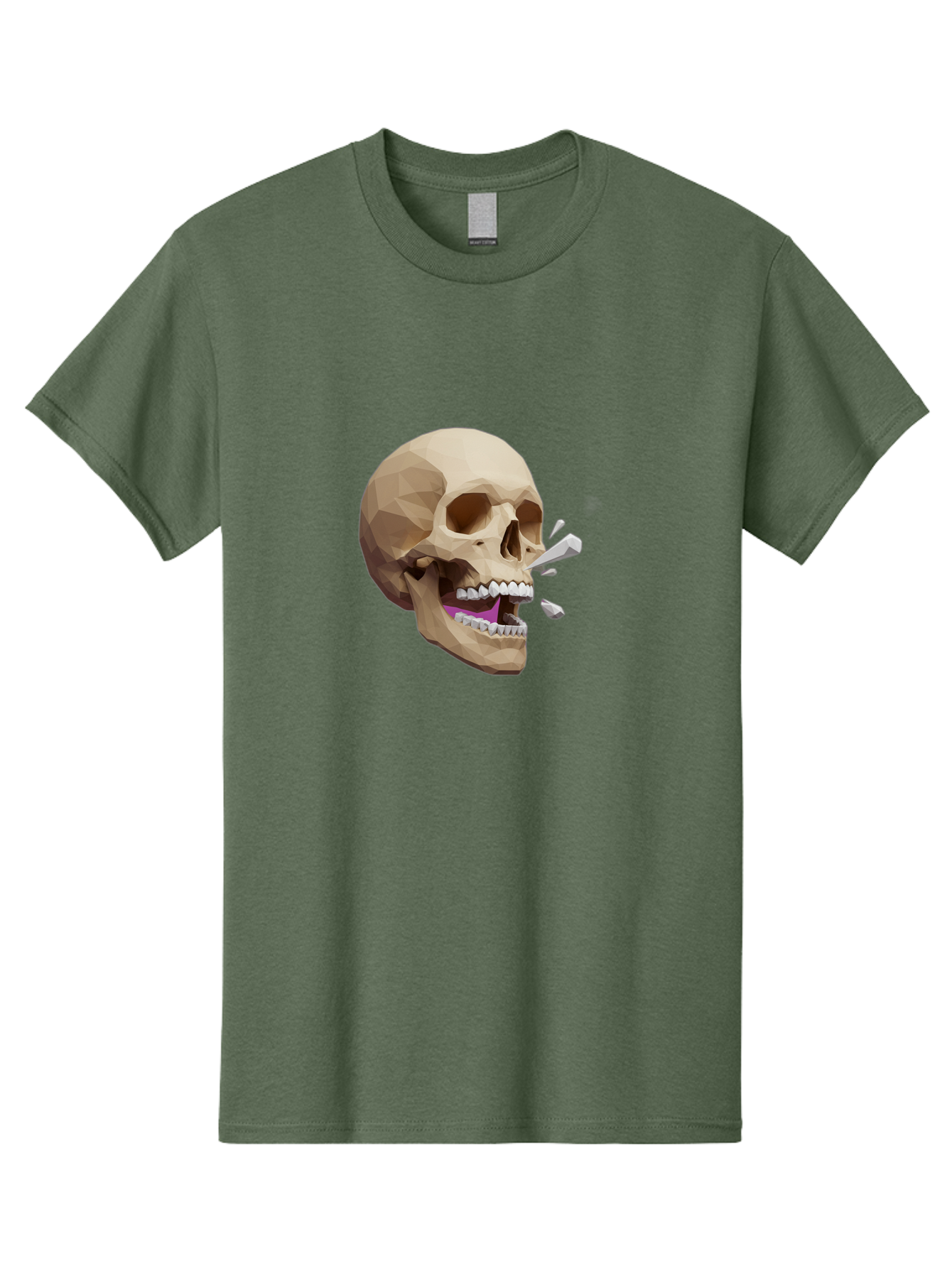 Geometric-Skull Men'S Graphic Tee, 100% Cotton, Comfortable Casual Summer Wear, Machine Washable, Low Poly Skull, 3D Art, Digital Illustration, Broken Tooth, Exploding Tooth, Human Skull, Anatomical Art, Polygon Art, Modern Design, Bad132