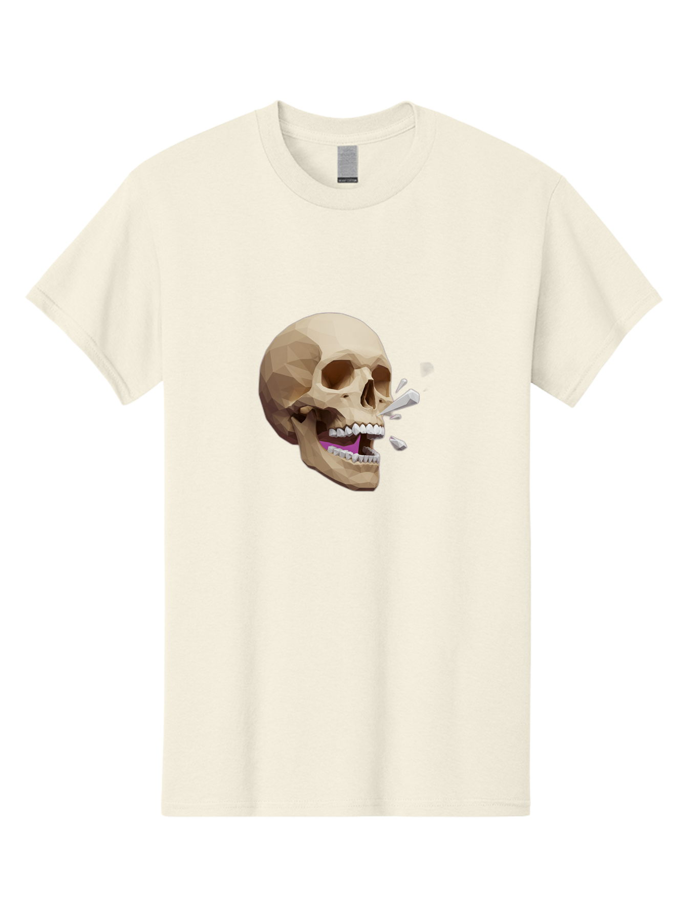 Geometric-Skull Men'S Graphic Tee, 100% Cotton, Comfortable Casual Summer Wear, Machine Washable, Low Poly Skull, 3D Art, Digital Illustration, Broken Tooth, Exploding Tooth, Human Skull, Anatomical Art, Polygon Art, Modern Design, Bad132
