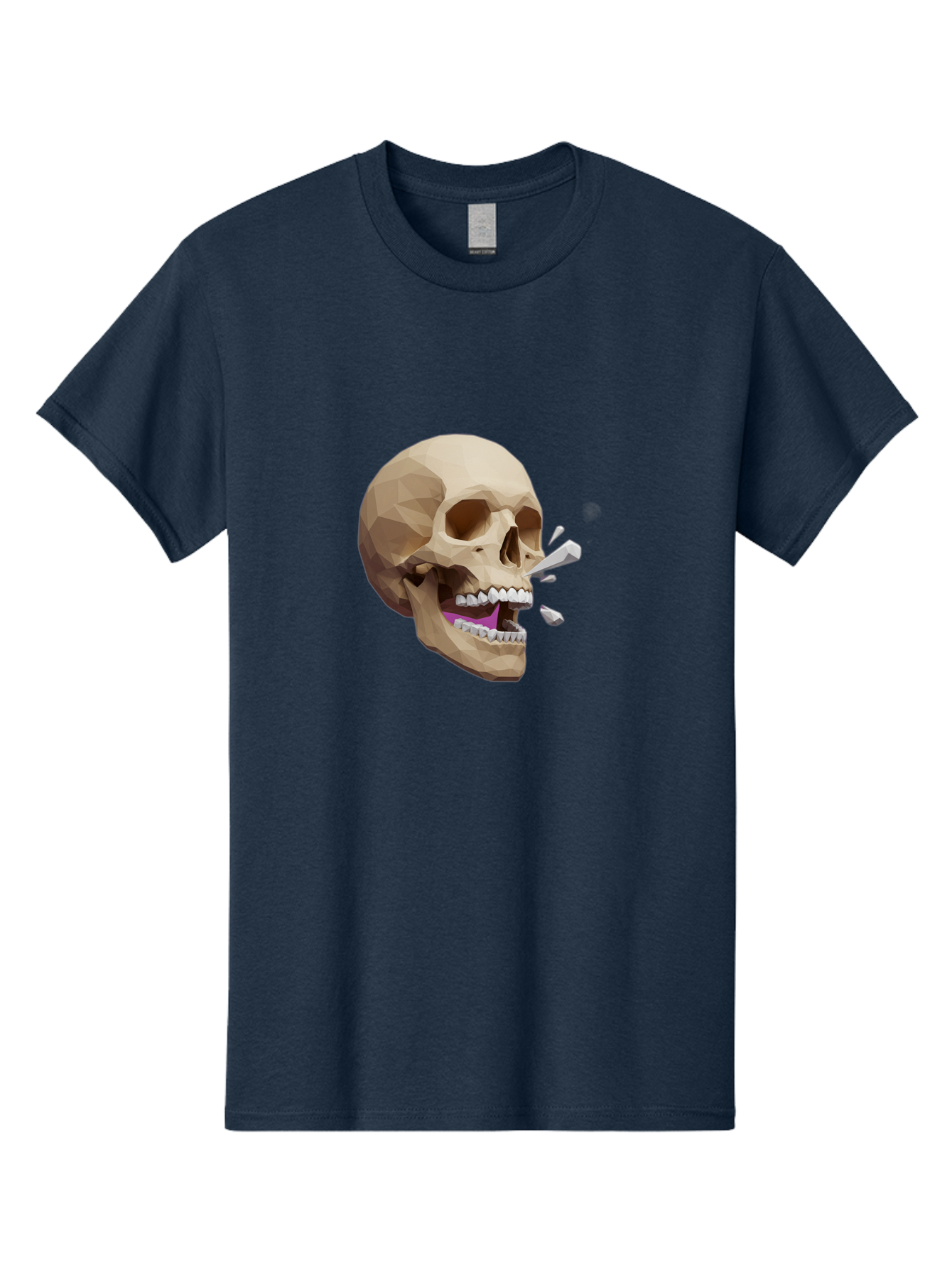 Geometric-Skull Men'S Graphic Tee, 100% Cotton, Comfortable Casual Summer Wear, Machine Washable, Low Poly Skull, 3D Art, Digital Illustration, Broken Tooth, Exploding Tooth, Human Skull, Anatomical Art, Polygon Art, Modern Design, Bad132