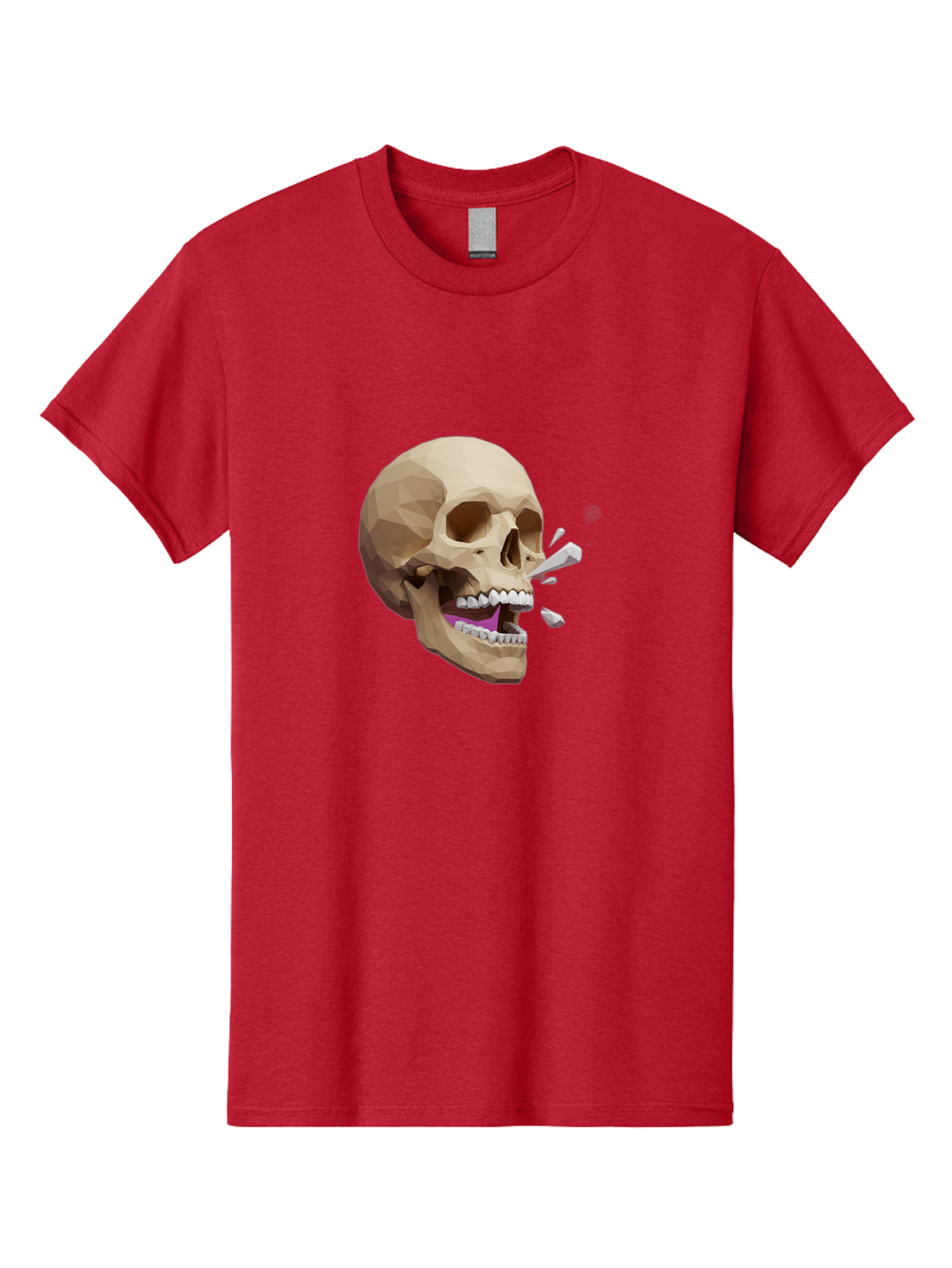 Geometric-Skull Men'S Graphic Tee, 100% Cotton, Comfortable Casual Summer Wear, Machine Washable, Low Poly Skull, 3D Art, Digital Illustration, Broken Tooth, Exploding Tooth, Human Skull, Anatomical Art, Polygon Art, Modern Design, Bad132