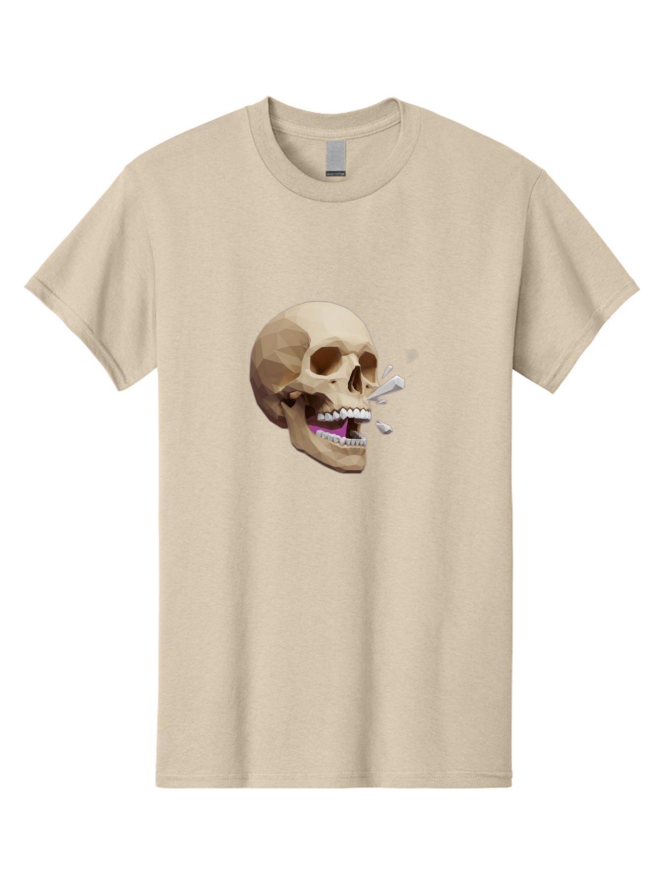 Geometric-Skull Men'S Graphic Tee, 100% Cotton, Comfortable Casual Summer Wear, Machine Washable, Low Poly Skull, 3D Art, Digital Illustration, Broken Tooth, Exploding Tooth, Human Skull, Anatomical Art, Polygon Art, Modern Design, Bad132