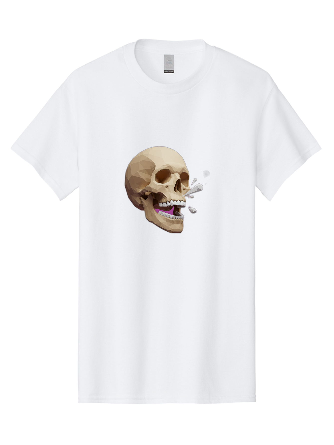 Geometric-Skull Men'S Graphic Tee, 100% Cotton, Comfortable Casual Summer Wear, Machine Washable, Low Poly Skull, 3D Art, Digital Illustration, Broken Tooth, Exploding Tooth, Human Skull, Anatomical Art, Polygon Art, Modern Design, Bad132