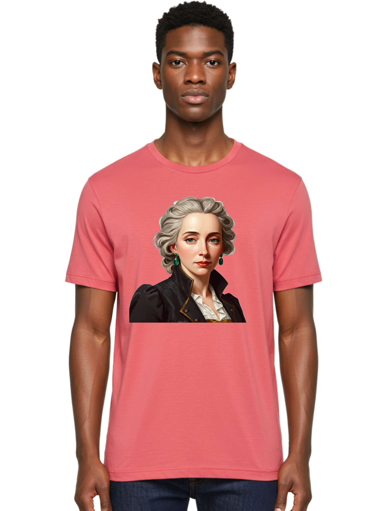 George-Sand Men'S Graphic Tee, 100% Cotton, Comfortable Casual Summer Wear, Machine Washable, Georgiana Cavendish, Duchess Of Devonshire, Historical Figure, Aristocratic Attire, 18Th-Century Fashion, Elegant Earrings, Curly Gray Hair, Bad134