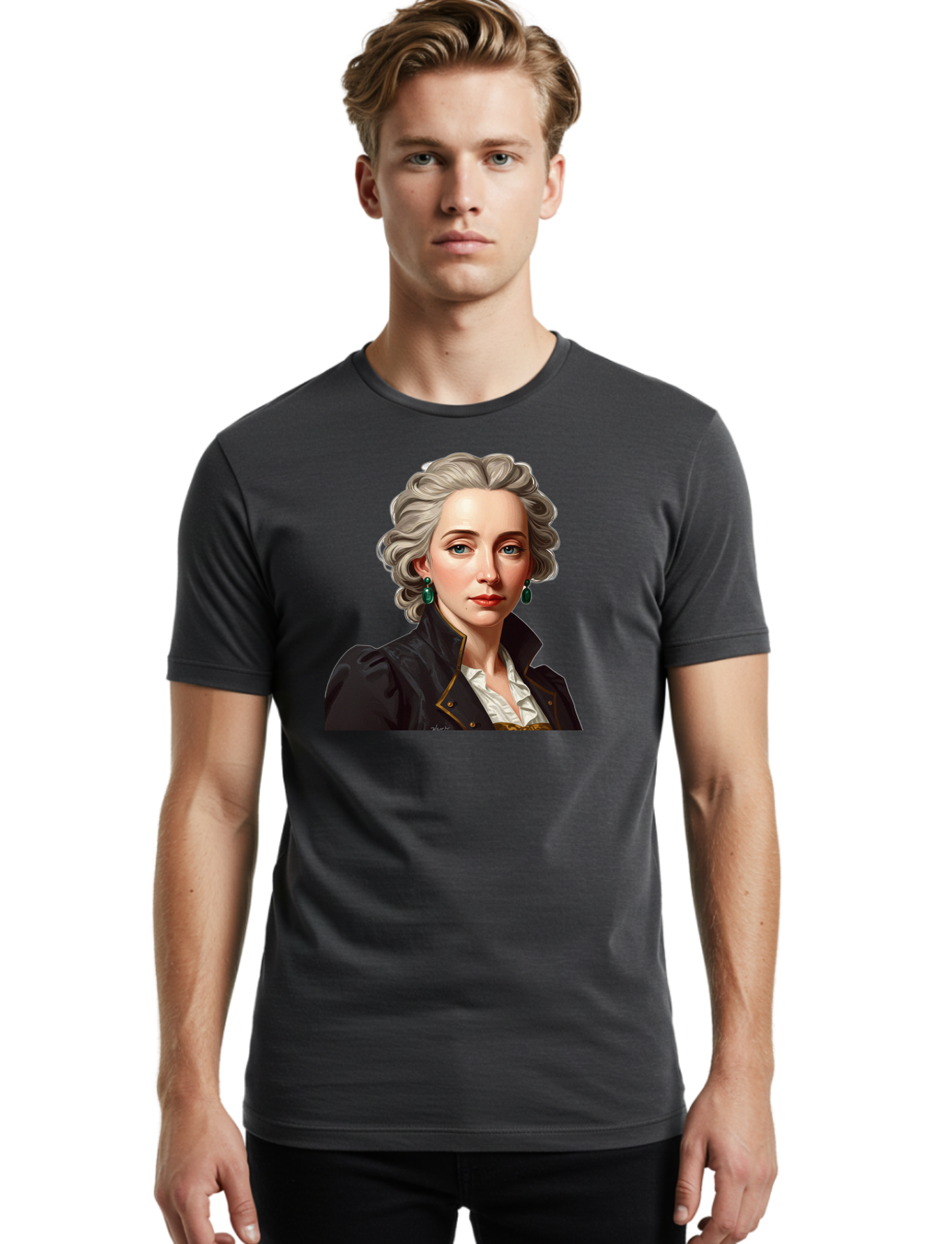 George-Sand Men'S Graphic Tee, 100% Cotton, Comfortable Casual Summer Wear, Machine Washable, Georgiana Cavendish, Duchess Of Devonshire, Historical Figure, Aristocratic Attire, 18Th-Century Fashion, Elegant Earrings, Curly Gray Hair, Bad134
