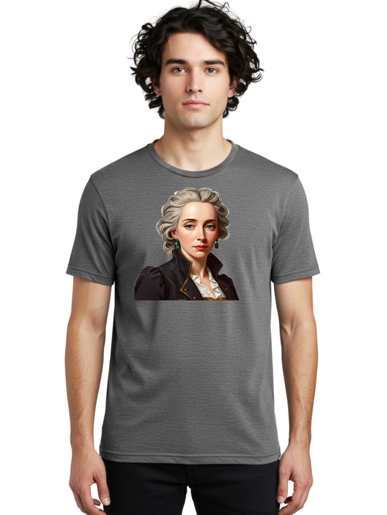 George-Sand Men'S Graphic Tee, 100% Cotton, Comfortable Casual Summer Wear, Machine Washable, Georgiana Cavendish, Duchess Of Devonshire, Historical Figure, Aristocratic Attire, 18Th-Century Fashion, Elegant Earrings, Curly Gray Hair, Bad134
