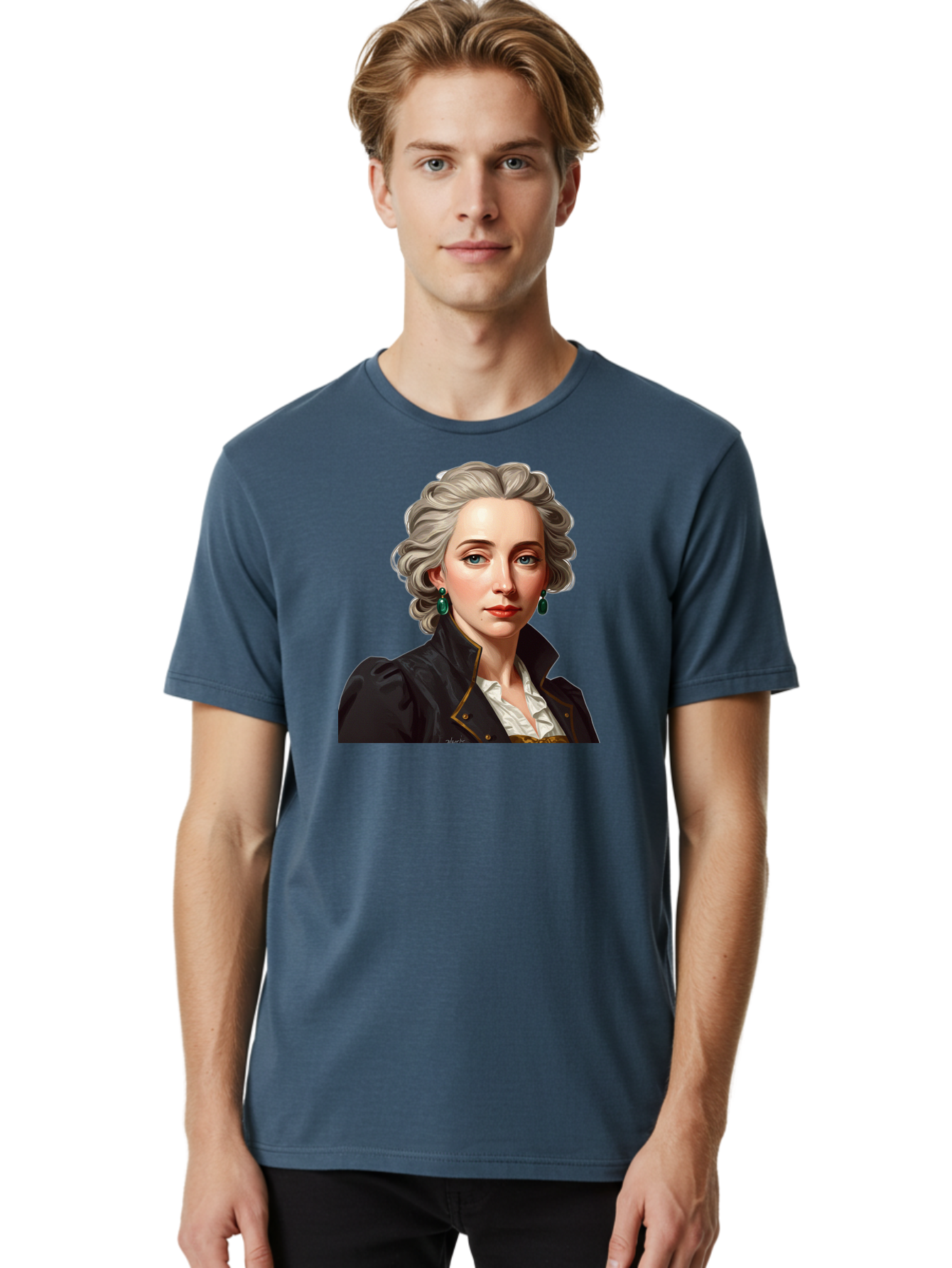 George-Sand Men'S Graphic Tee, 100% Cotton, Comfortable Casual Summer Wear, Machine Washable, Georgiana Cavendish, Duchess Of Devonshire, Historical Figure, Aristocratic Attire, 18Th-Century Fashion, Elegant Earrings, Curly Gray Hair, Bad134