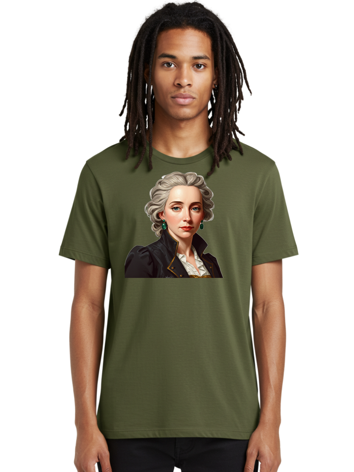 George-Sand Men'S Graphic Tee, 100% Cotton, Comfortable Casual Summer Wear, Machine Washable, Georgiana Cavendish, Duchess Of Devonshire, Historical Figure, Aristocratic Attire, 18Th-Century Fashion, Elegant Earrings, Curly Gray Hair, Bad134