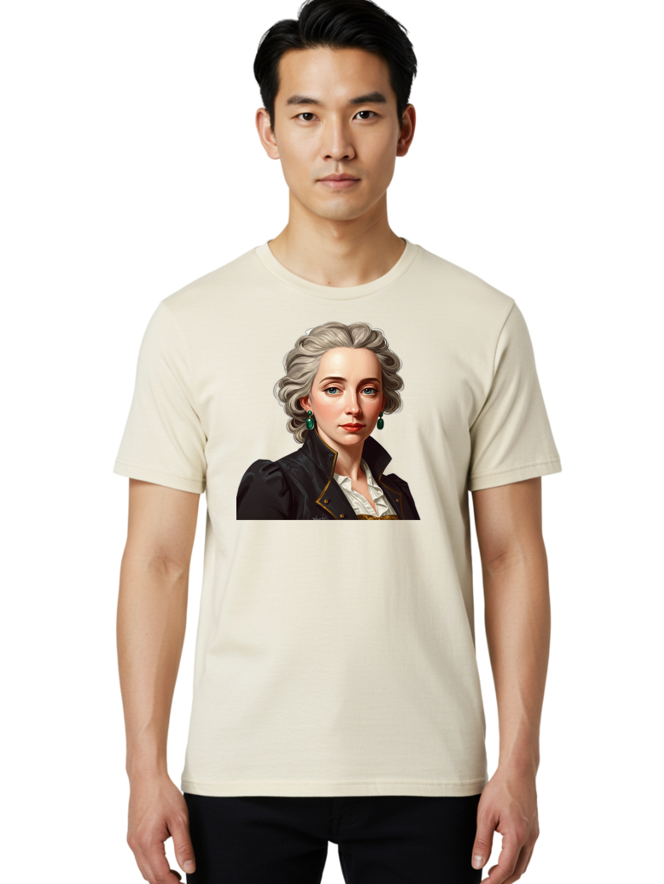 George-Sand Men'S Graphic Tee, 100% Cotton, Comfortable Casual Summer Wear, Machine Washable, Georgiana Cavendish, Duchess Of Devonshire, Historical Figure, Aristocratic Attire, 18Th-Century Fashion, Elegant Earrings, Curly Gray Hair, Bad134