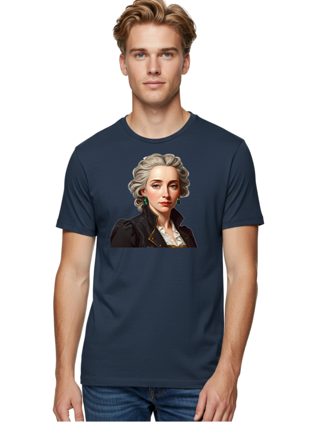 George-Sand Men'S Graphic Tee, 100% Cotton, Comfortable Casual Summer Wear, Machine Washable, Georgiana Cavendish, Duchess Of Devonshire, Historical Figure, Aristocratic Attire, 18Th-Century Fashion, Elegant Earrings, Curly Gray Hair, Bad134