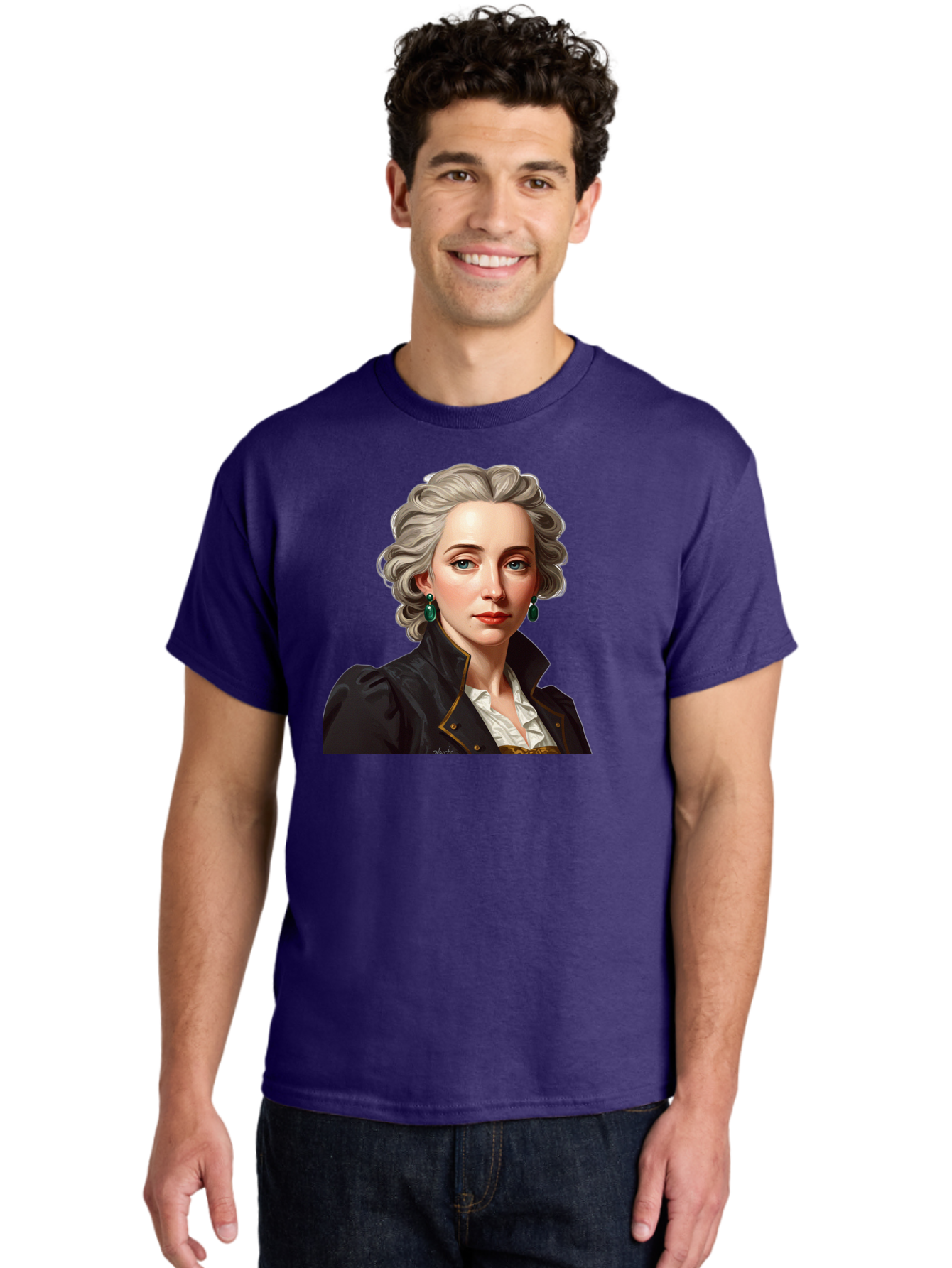 George-Sand Men'S Graphic Tee, 100% Cotton, Comfortable Casual Summer Wear, Machine Washable, Georgiana Cavendish, Duchess Of Devonshire, Historical Figure, Aristocratic Attire, 18Th-Century Fashion, Elegant Earrings, Curly Gray Hair, Bad134