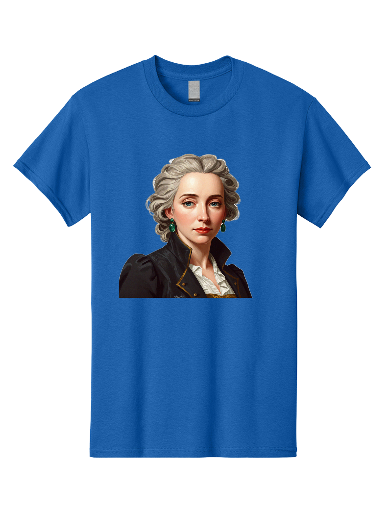 George-Sand Men'S Graphic Tee, 100% Cotton, Comfortable Casual Summer Wear, Machine Washable, Georgiana Cavendish, Duchess Of Devonshire, Historical Figure, Aristocratic Attire, 18Th-Century Fashion, Elegant Earrings, Curly Gray Hair, Bad134