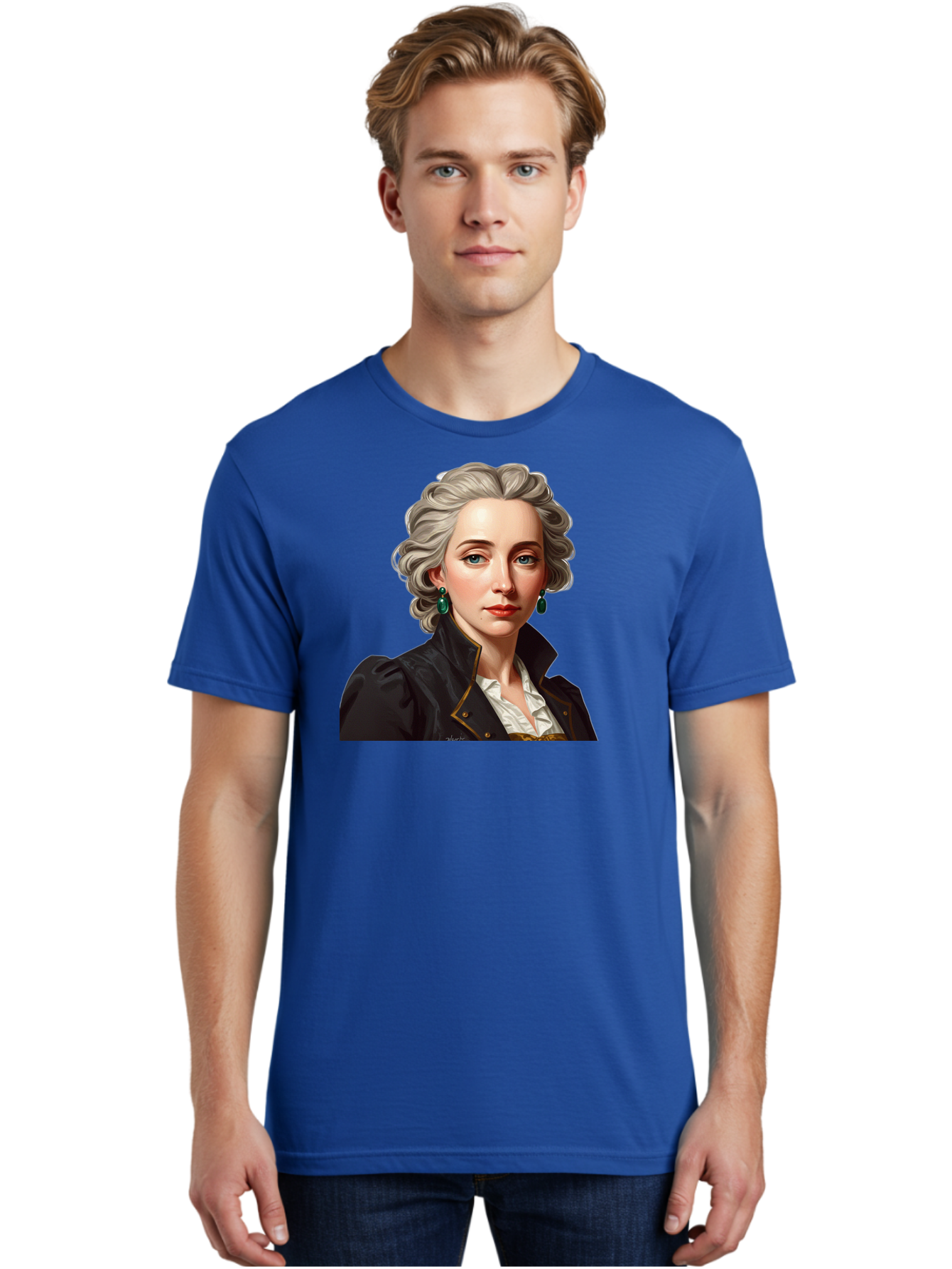 George-Sand Men'S Graphic Tee, 100% Cotton, Comfortable Casual Summer Wear, Machine Washable, Georgiana Cavendish, Duchess Of Devonshire, Historical Figure, Aristocratic Attire, 18Th-Century Fashion, Elegant Earrings, Curly Gray Hair, Bad134