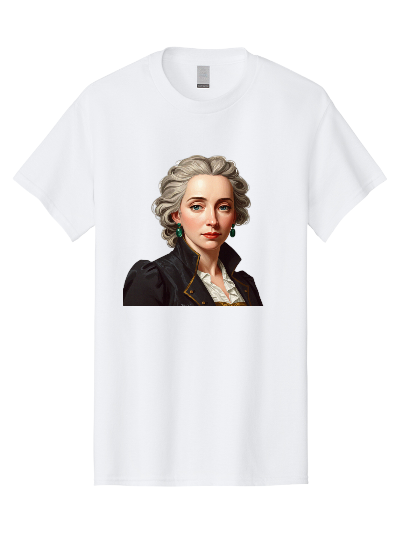 George-Sand Men'S Graphic Tee, 100% Cotton, Comfortable Casual Summer Wear, Machine Washable, Georgiana Cavendish, Duchess Of Devonshire, Historical Figure, Aristocratic Attire, 18Th-Century Fashion, Elegant Earrings, Curly Gray Hair, Bad134