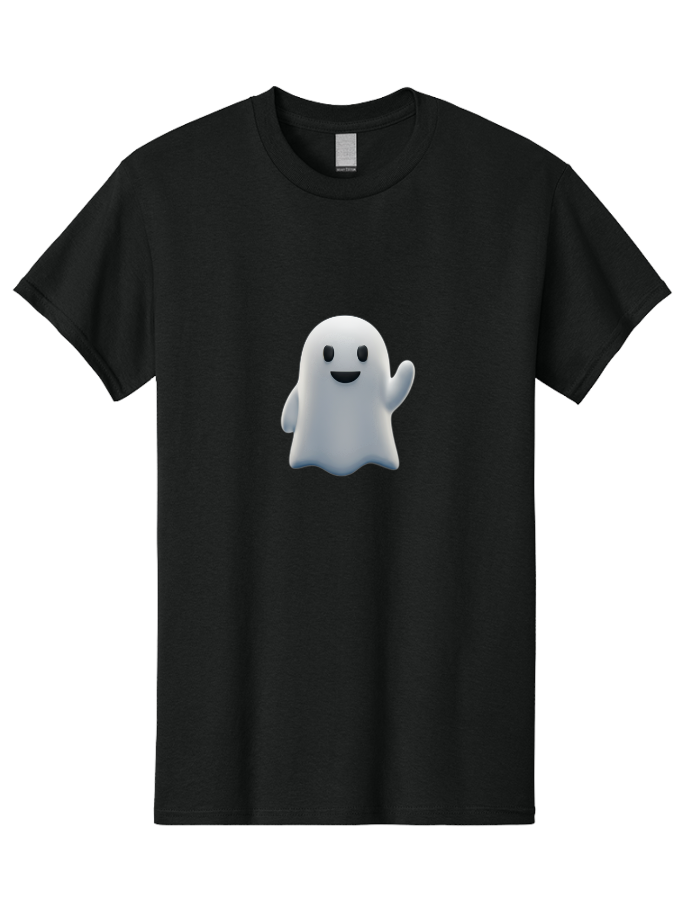 Ghost-Character Men'S Graphic Tee, 100% Cotton, Comfortable Casual Summer Wear, Machine Washable, White Ghost Character, Friendly Ghost, Cute Cartoon Ghost, Happy Face, Waving Hand, 3D Digital Illustration, Spooky Character Design, Bad135