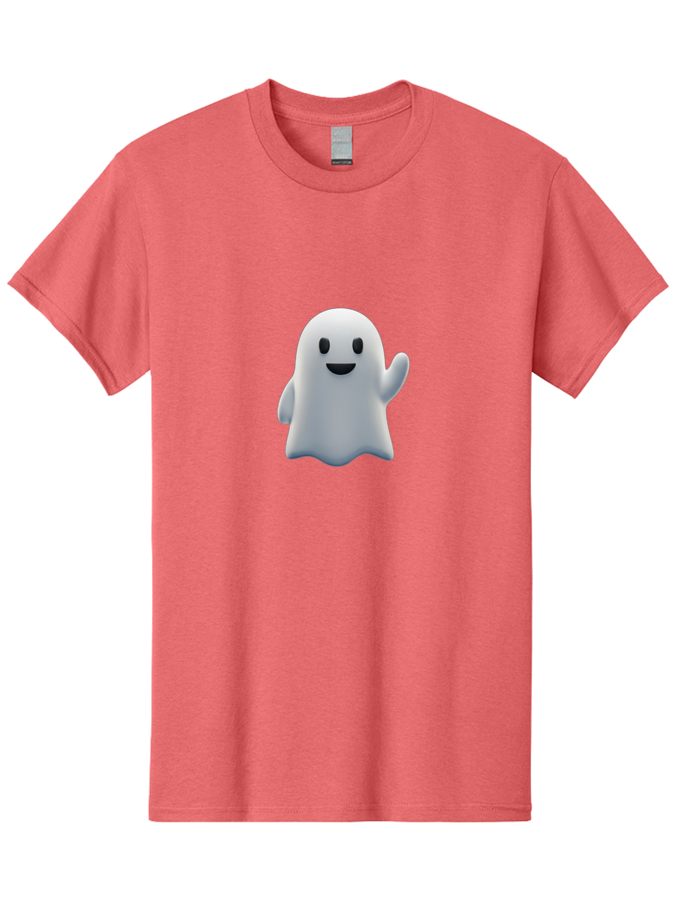 Ghost-Character Men'S Graphic Tee, 100% Cotton, Comfortable Casual Summer Wear, Machine Washable, White Ghost Character, Friendly Ghost, Cute Cartoon Ghost, Happy Face, Waving Hand, 3D Digital Illustration, Spooky Character Design, Bad135