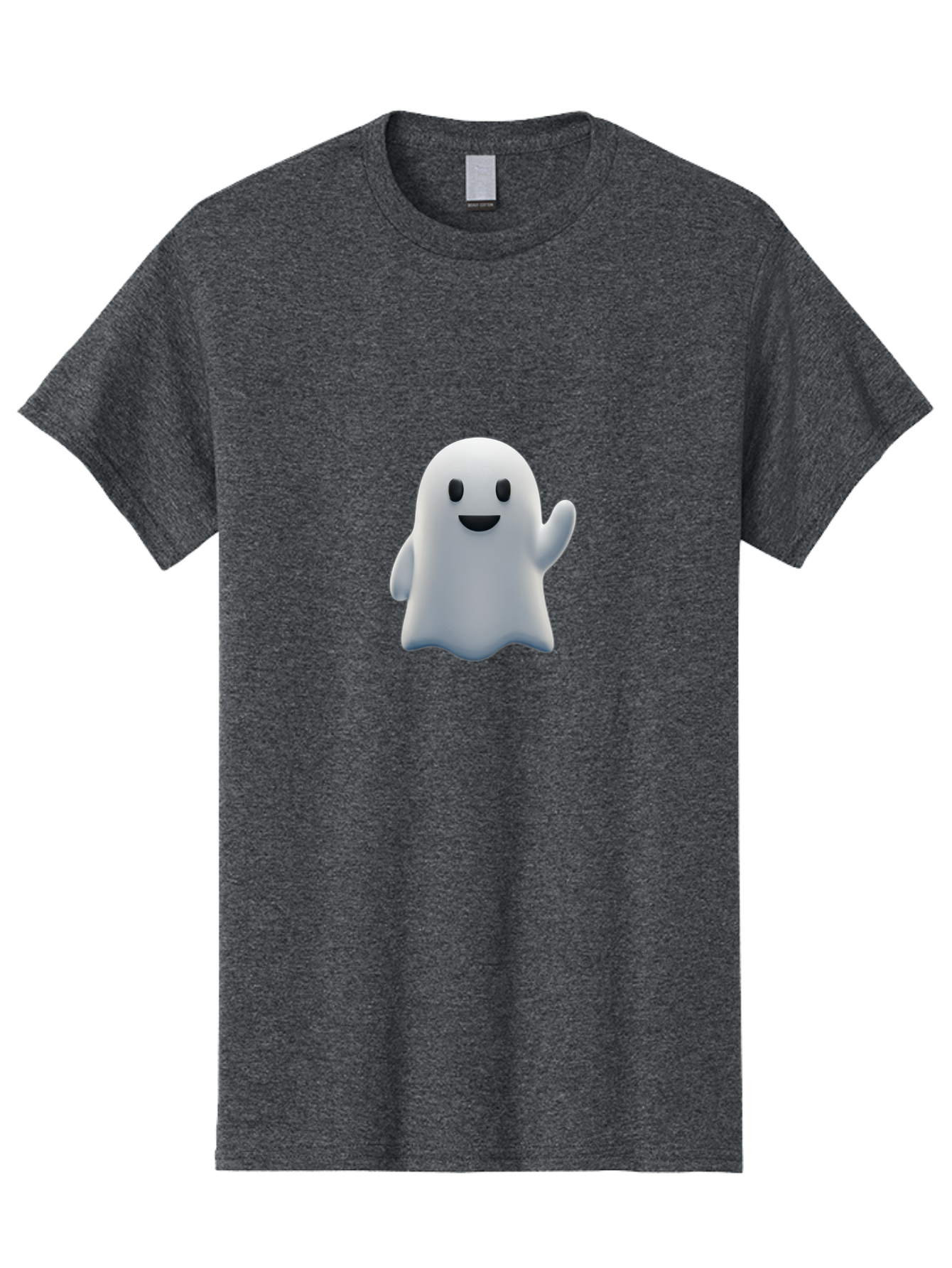 Ghost-Character Men'S Graphic Tee, 100% Cotton, Comfortable Casual Summer Wear, Machine Washable, White Ghost Character, Friendly Ghost, Cute Cartoon Ghost, Happy Face, Waving Hand, 3D Digital Illustration, Spooky Character Design, Bad135