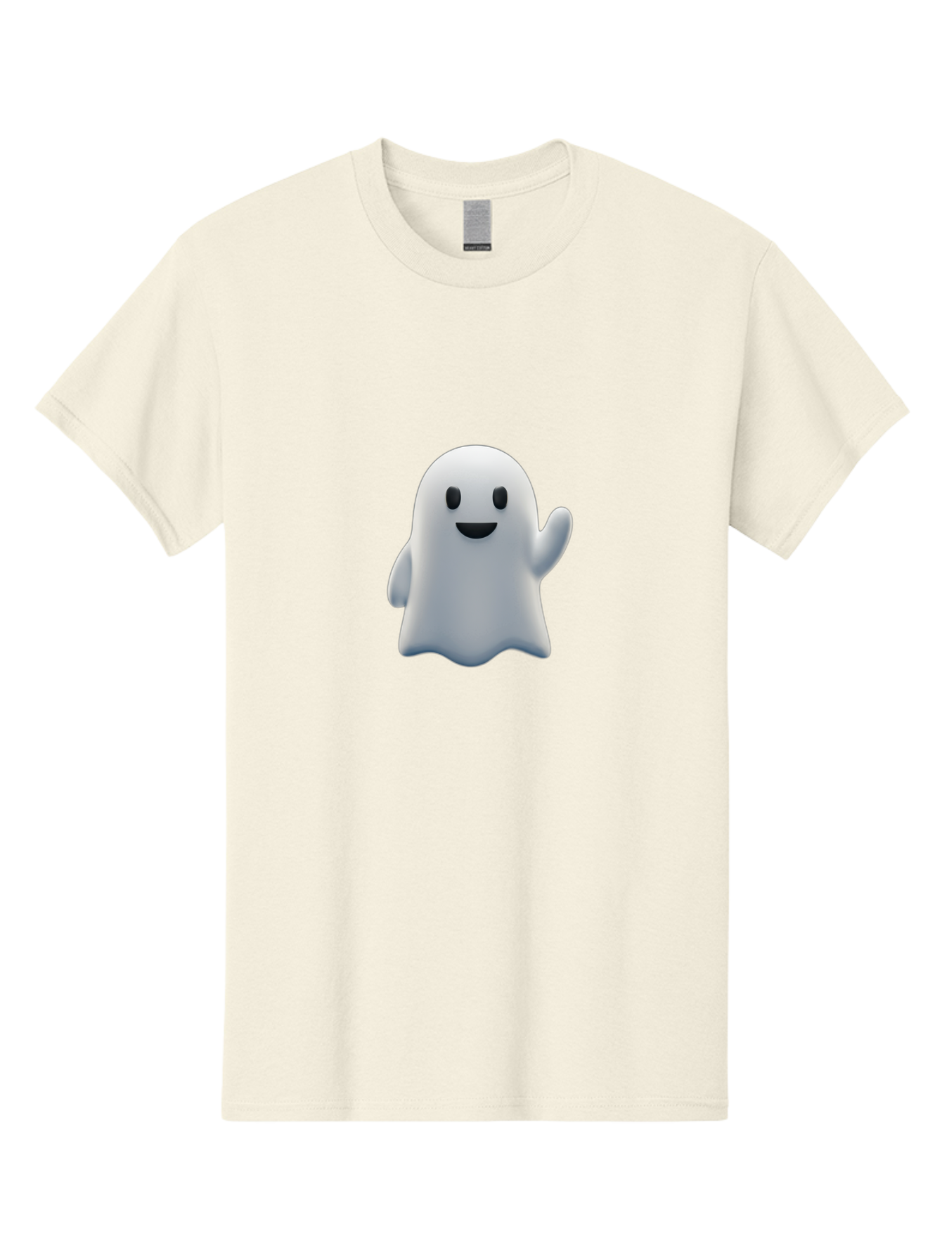 Ghost-Character Men'S Graphic Tee, 100% Cotton, Comfortable Casual Summer Wear, Machine Washable, White Ghost Character, Friendly Ghost, Cute Cartoon Ghost, Happy Face, Waving Hand, 3D Digital Illustration, Spooky Character Design, Bad135