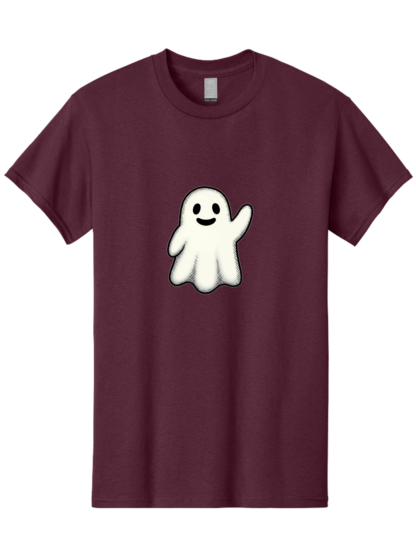 Ghost Men'S Graphic Tee, 100% Cotton, Comfortable Casual Summer Wear, Machine Washable, Cartoon Ghost, Friendly Spirit, White Ghost Character, Smiley Face, Waving Gesture, Simple Illustration, Black Outline, Digital Art, Cute Design, Bad136