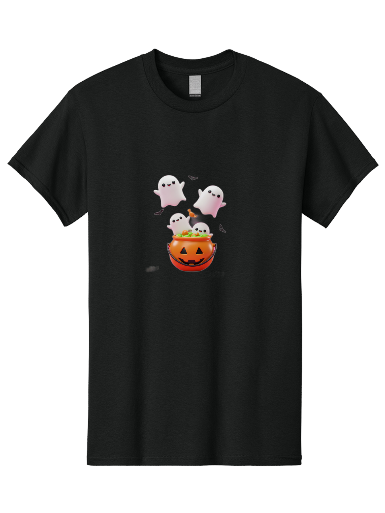 Ghosts-And-Jack-O-Lantern Men'S Graphic Tee, 100% Cotton, Comfortable Casual Summer Wear, Machine Washable, Halloween Ghosts, Candy Bucket, Pumpkin Decoration, Spooky Atmosphere, Cartoon-Style Illustration, Halloween Treats, Bad139