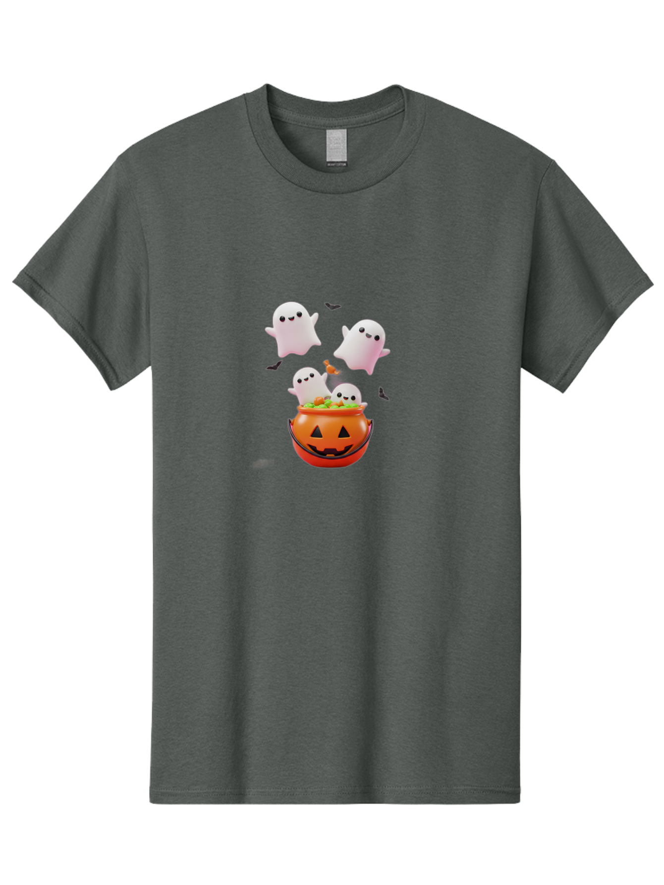 Ghosts-And-Jack-O-Lantern Men'S Graphic Tee, 100% Cotton, Comfortable Casual Summer Wear, Machine Washable, Halloween Ghosts, Candy Bucket, Pumpkin Decoration, Spooky Atmosphere, Cartoon-Style Illustration, Halloween Treats, Bad139
