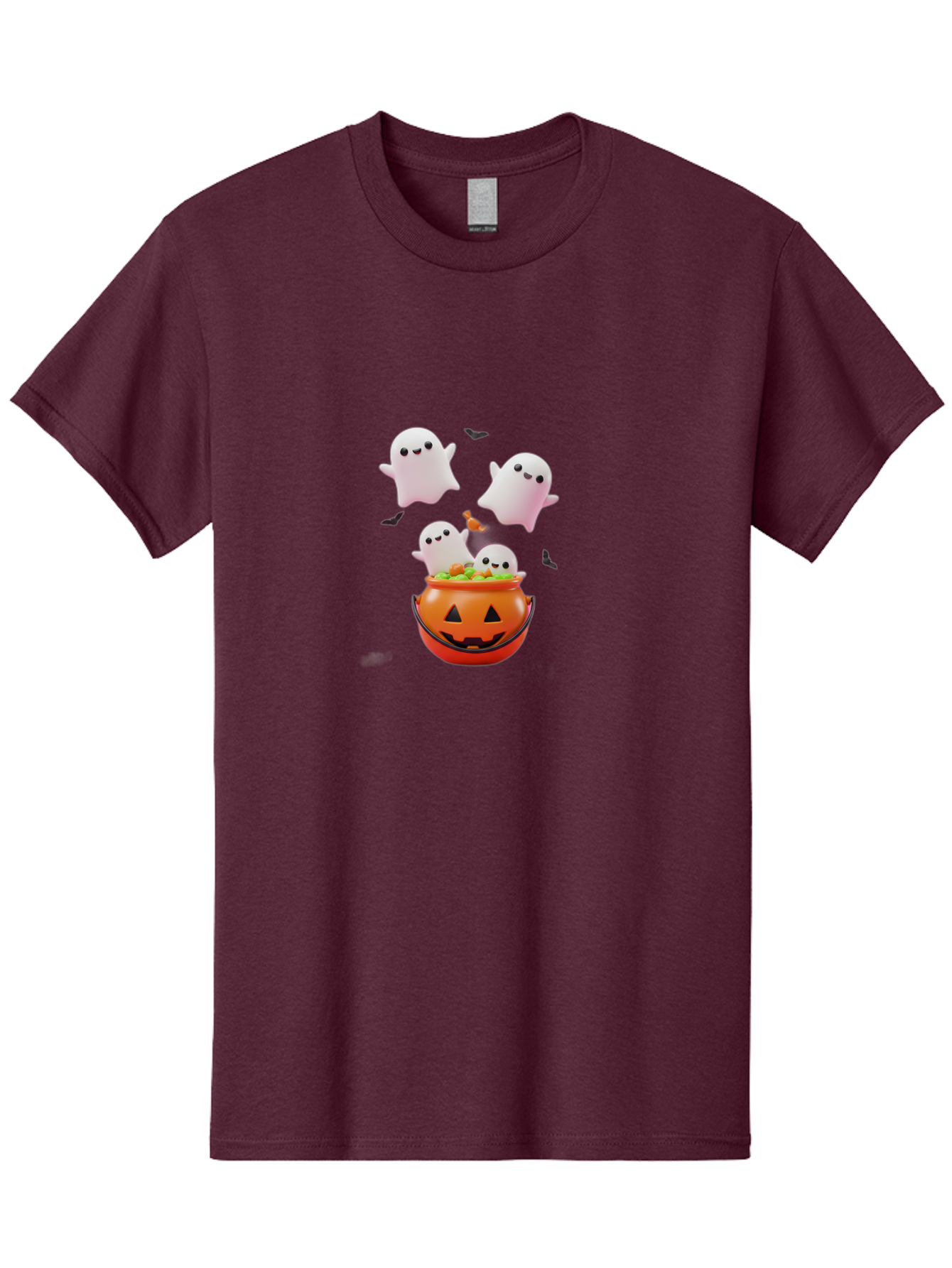 Ghosts-And-Jack-O-Lantern Men'S Graphic Tee, 100% Cotton, Comfortable Casual Summer Wear, Machine Washable, Halloween Ghosts, Candy Bucket, Pumpkin Decoration, Spooky Atmosphere, Cartoon-Style Illustration, Halloween Treats, Bad139