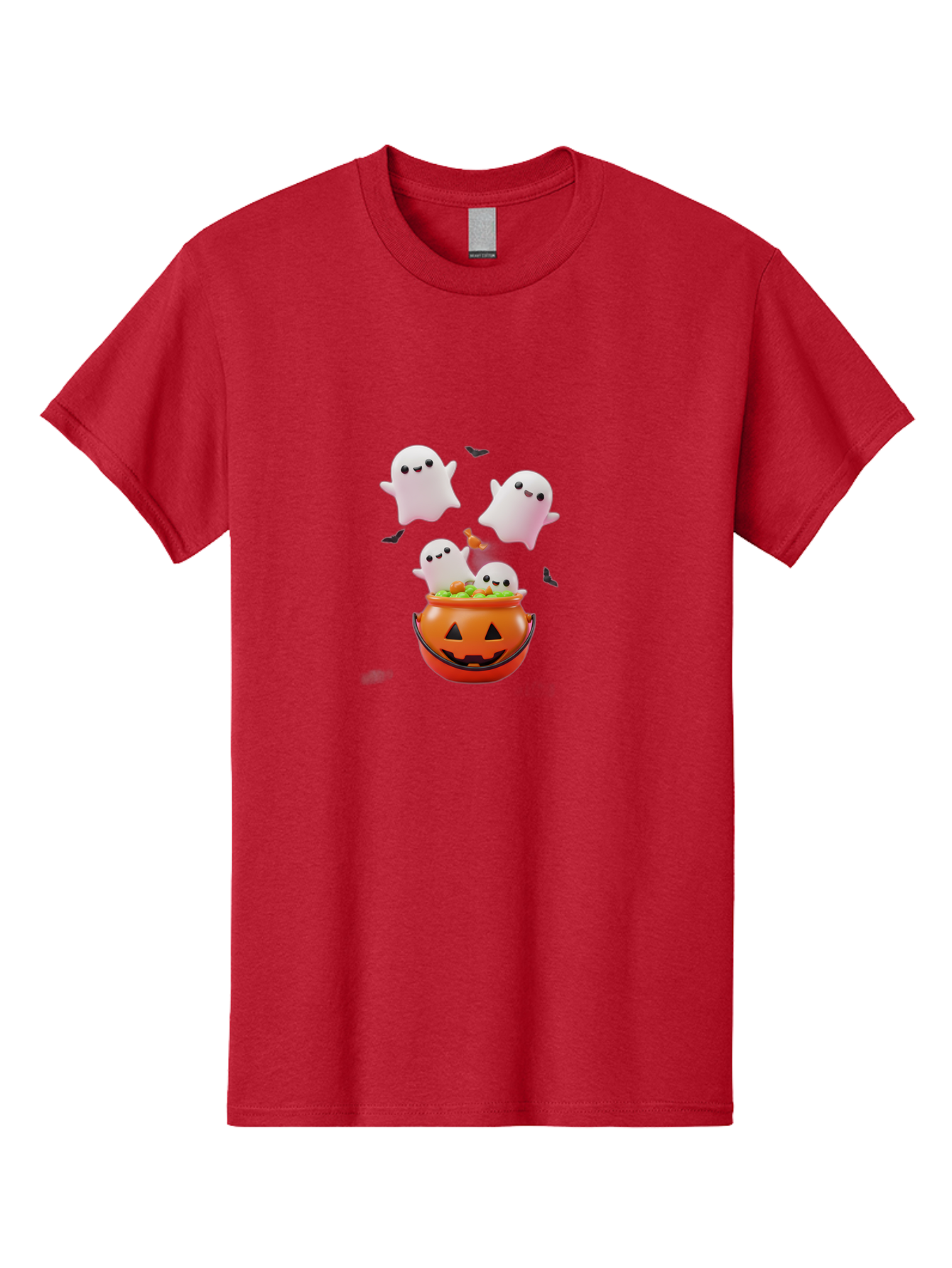Ghosts-And-Jack-O-Lantern Men'S Graphic Tee, 100% Cotton, Comfortable Casual Summer Wear, Machine Washable, Halloween Ghosts, Candy Bucket, Pumpkin Decoration, Spooky Atmosphere, Cartoon-Style Illustration, Halloween Treats, Bad139