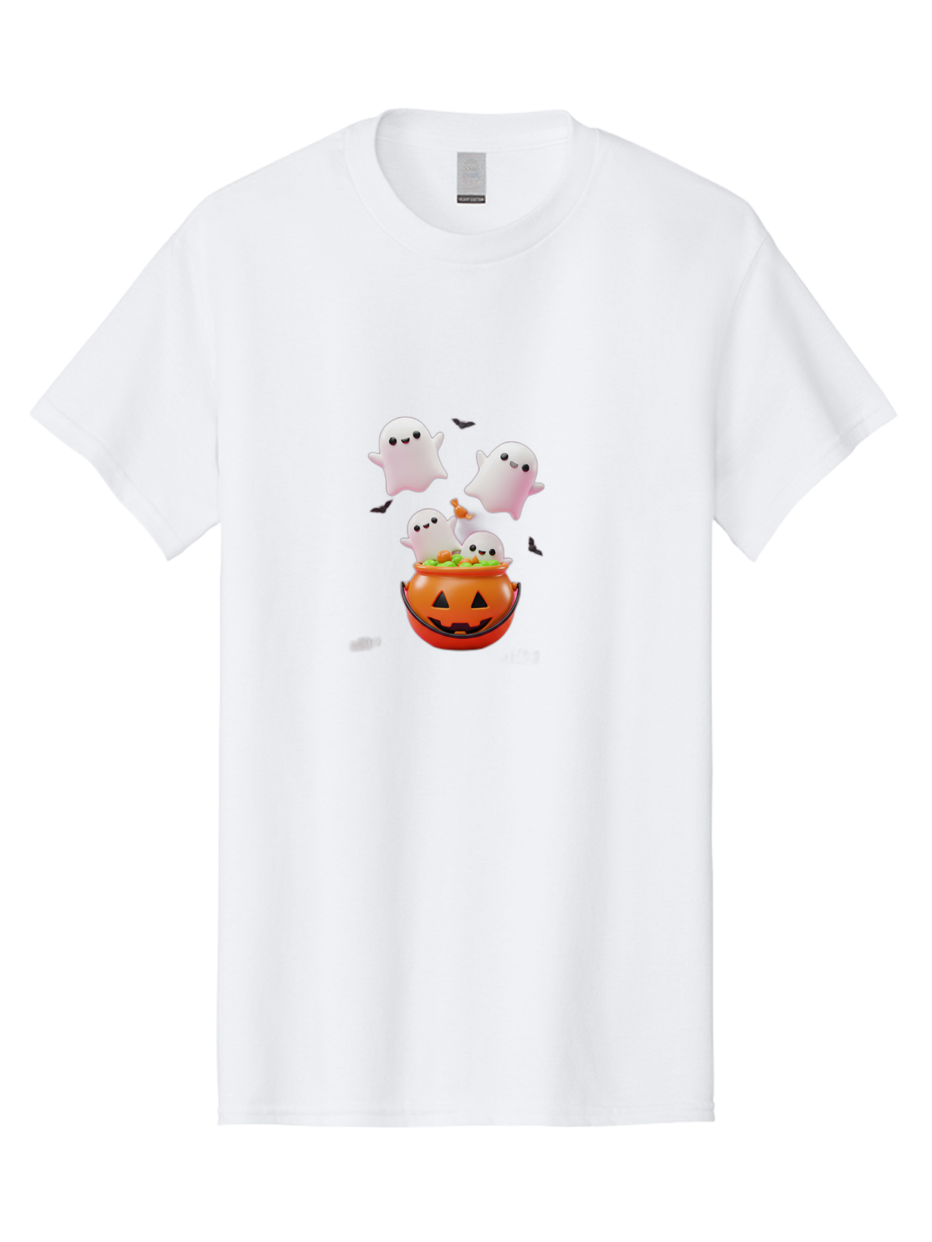 Ghosts-And-Jack-O-Lantern Men'S Graphic Tee, 100% Cotton, Comfortable Casual Summer Wear, Machine Washable, Halloween Ghosts, Candy Bucket, Pumpkin Decoration, Spooky Atmosphere, Cartoon-Style Illustration, Halloween Treats, Bad139