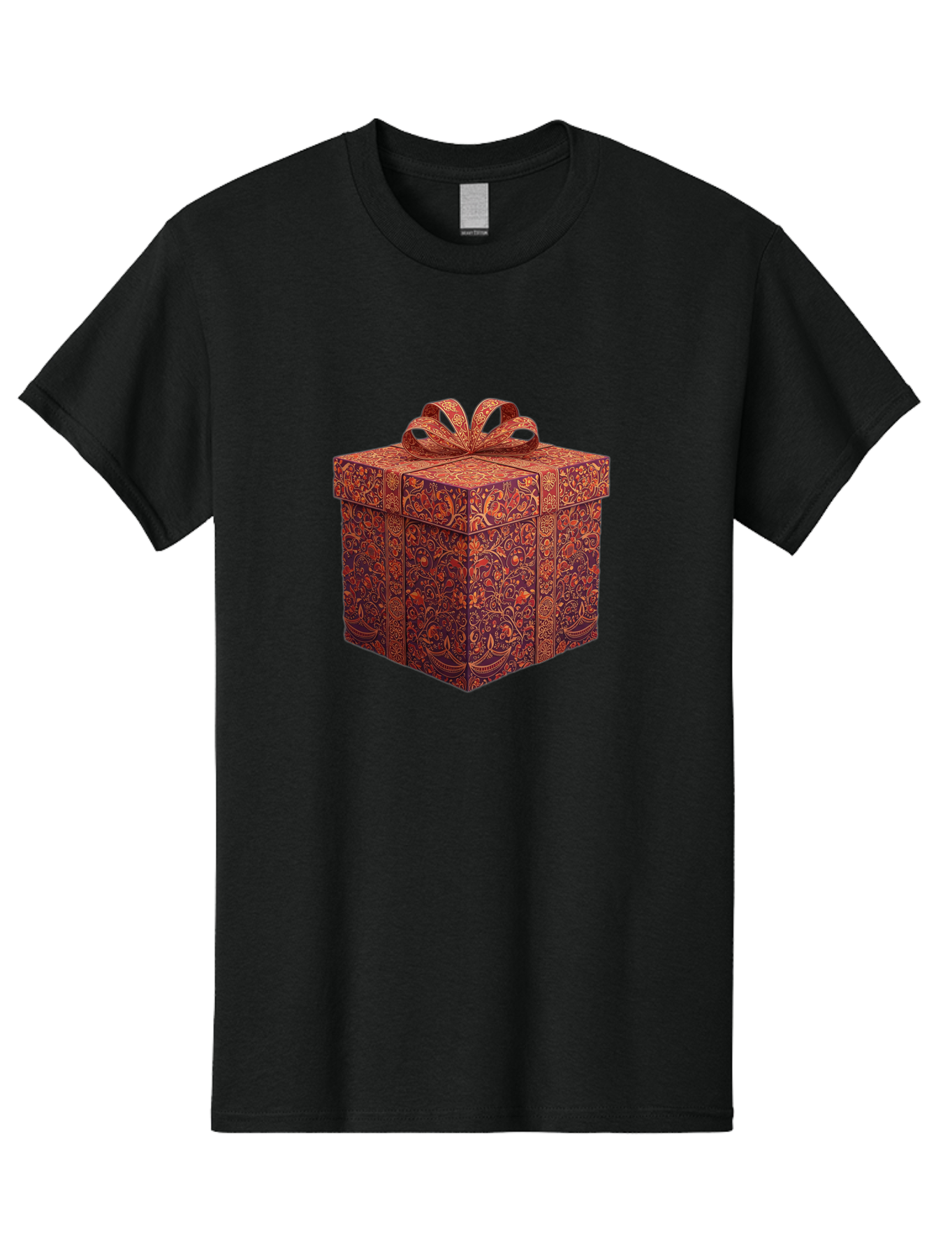 Gift-Box-1 Men'S Graphic Tee, 100% Cotton, Comfortable Casual Summer Wear, Machine Washable, Gift Box With Ribbon, Luxury Gift Wrapping, Red And Orange Floral Pattern, Beautiful Presentation, Intricate Designs, Gift Giving, Special Occasion Bad140