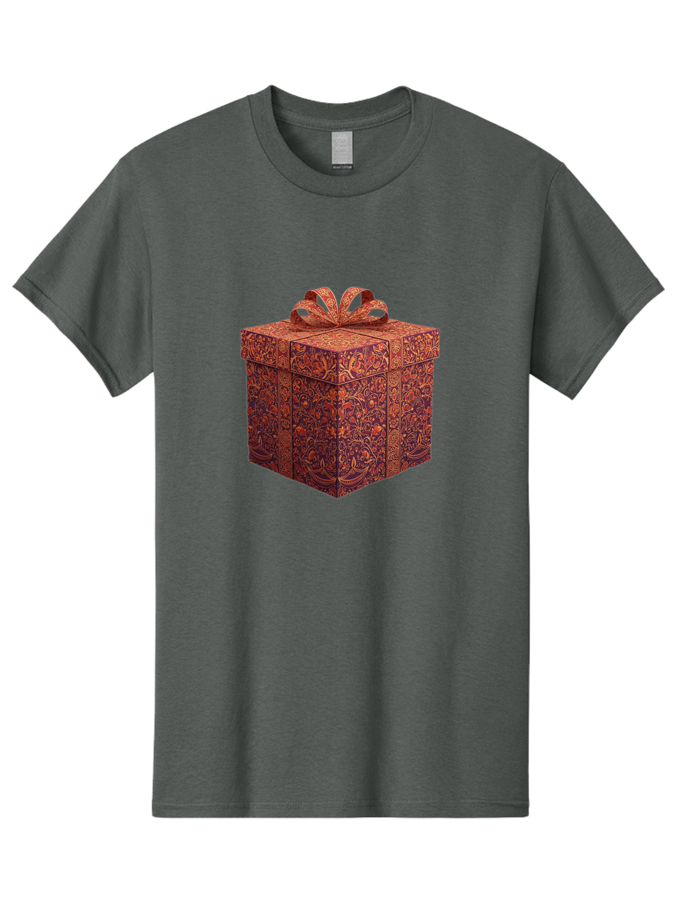 Gift-Box-1 Men'S Graphic Tee, 100% Cotton, Comfortable Casual Summer Wear, Machine Washable, Gift Box With Ribbon, Luxury Gift Wrapping, Red And Orange Floral Pattern, Beautiful Presentation, Intricate Designs, Gift Giving, Special Occasion Bad140