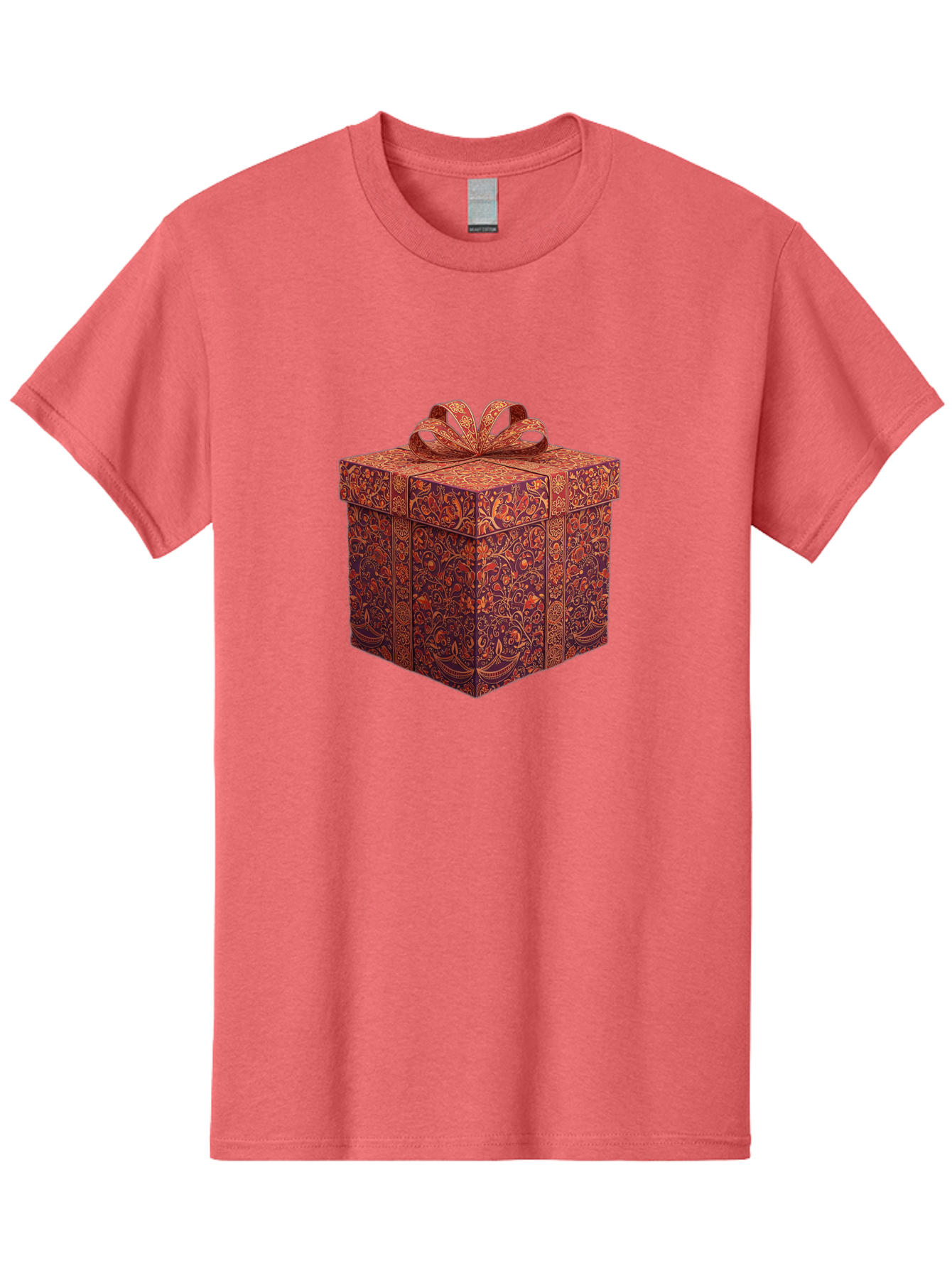 Gift-Box-1 Men'S Graphic Tee, 100% Cotton, Comfortable Casual Summer Wear, Machine Washable, Gift Box With Ribbon, Luxury Gift Wrapping, Red And Orange Floral Pattern, Beautiful Presentation, Intricate Designs, Gift Giving, Special Occasion Bad140