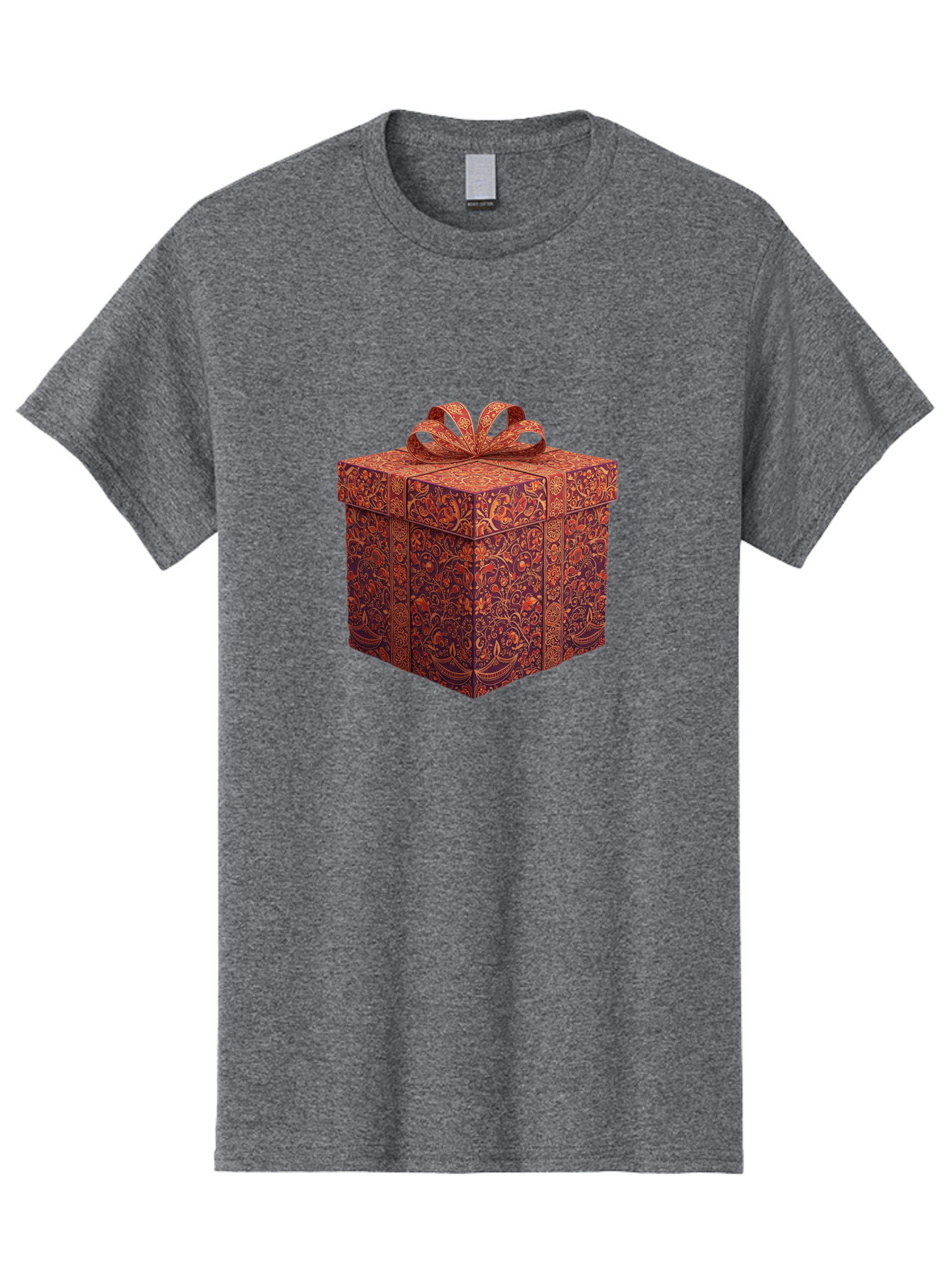 Gift-Box-1 Men'S Graphic Tee, 100% Cotton, Comfortable Casual Summer Wear, Machine Washable, Gift Box With Ribbon, Luxury Gift Wrapping, Red And Orange Floral Pattern, Beautiful Presentation, Intricate Designs, Gift Giving, Special Occasion Bad140