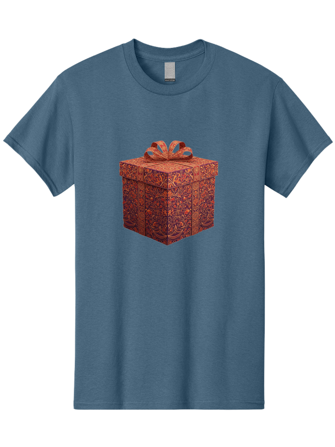 Gift-Box-1 Men'S Graphic Tee, 100% Cotton, Comfortable Casual Summer Wear, Machine Washable, Gift Box With Ribbon, Luxury Gift Wrapping, Red And Orange Floral Pattern, Beautiful Presentation, Intricate Designs, Gift Giving, Special Occasion Bad140