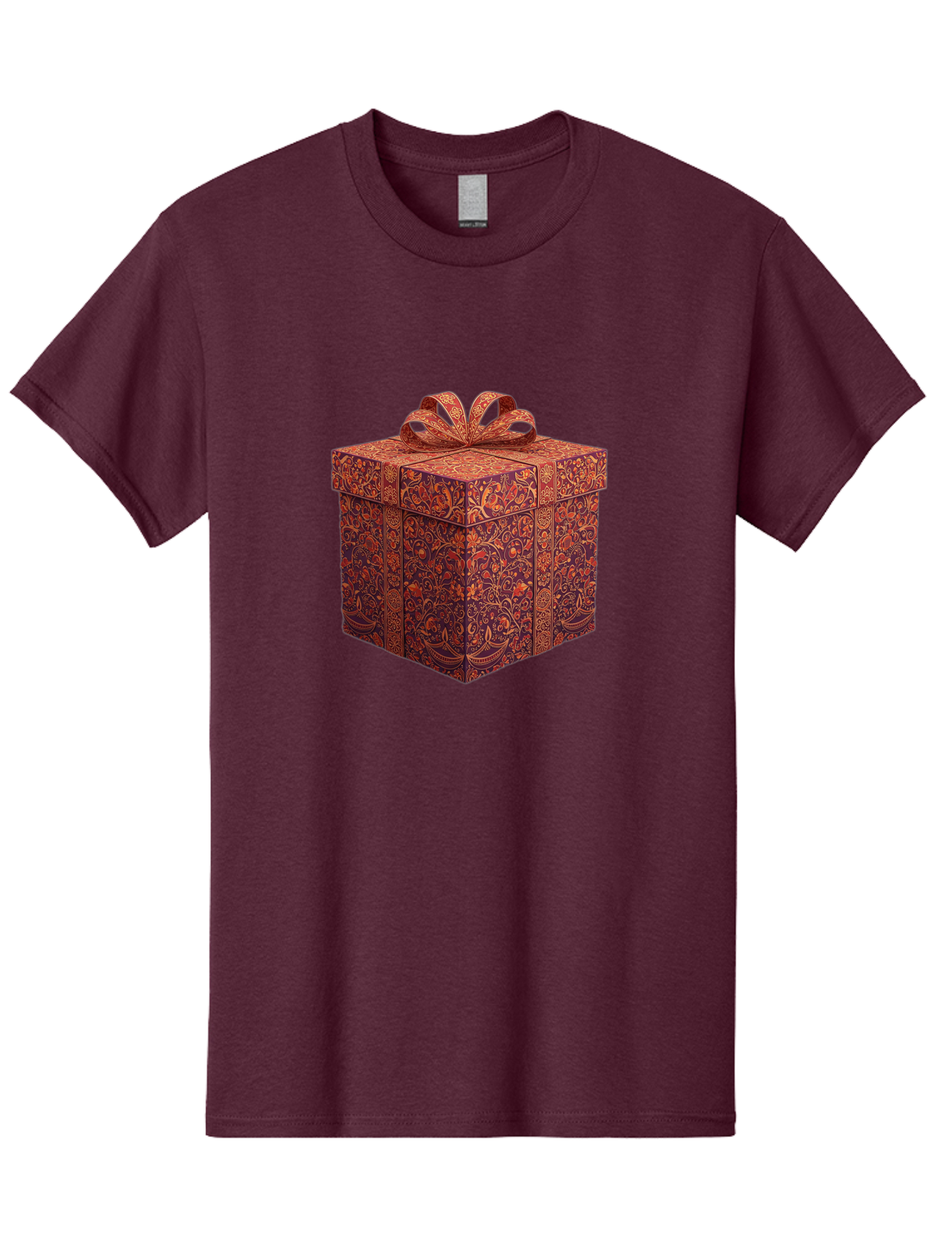 Gift-Box-1 Men'S Graphic Tee, 100% Cotton, Comfortable Casual Summer Wear, Machine Washable, Gift Box With Ribbon, Luxury Gift Wrapping, Red And Orange Floral Pattern, Beautiful Presentation, Intricate Designs, Gift Giving, Special Occasion Bad140