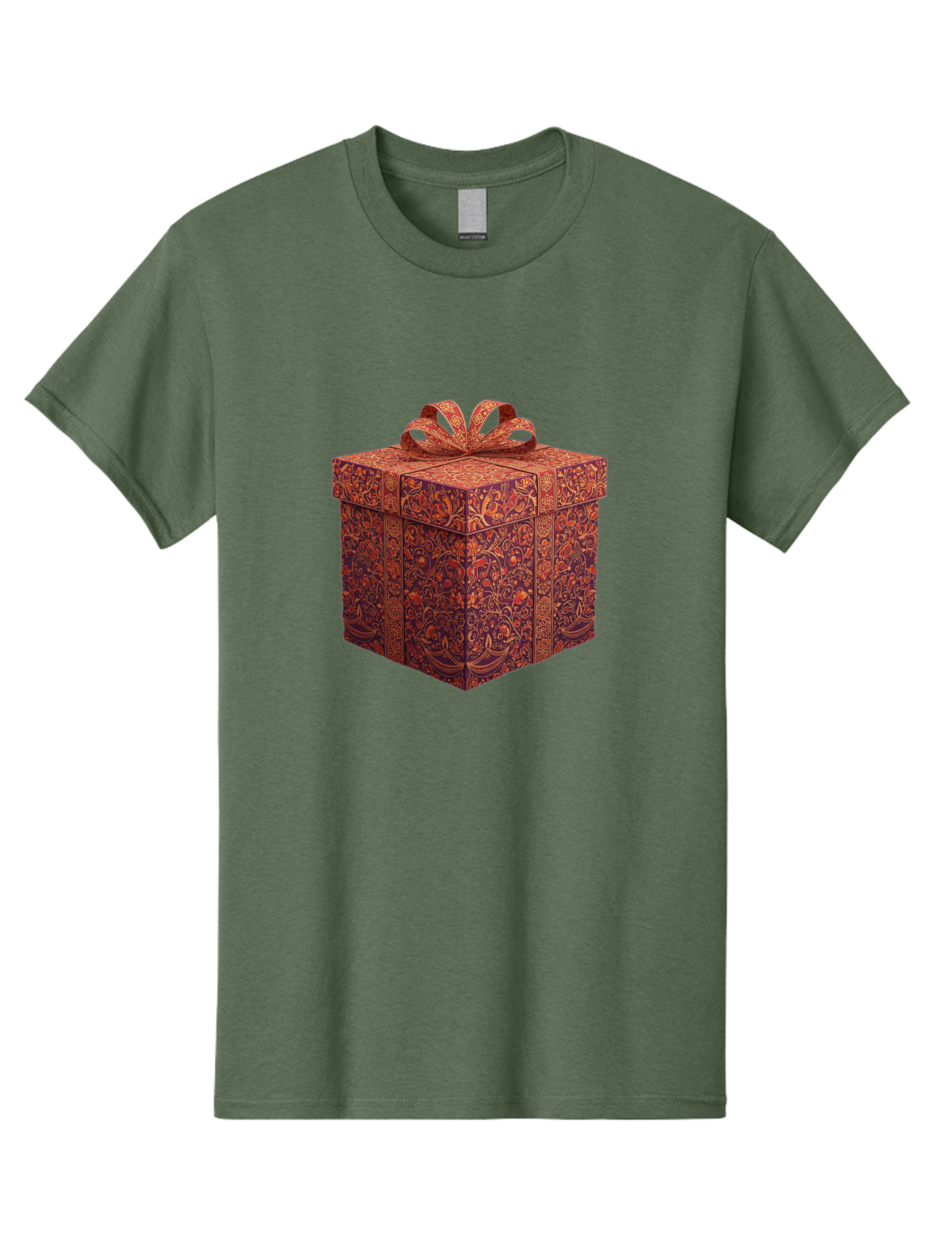 Gift-Box-1 Men'S Graphic Tee, 100% Cotton, Comfortable Casual Summer Wear, Machine Washable, Gift Box With Ribbon, Luxury Gift Wrapping, Red And Orange Floral Pattern, Beautiful Presentation, Intricate Designs, Gift Giving, Special Occasion Bad140