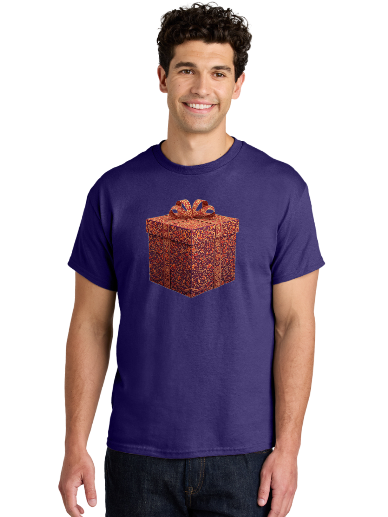 Gift-Box-1 Men'S Graphic Tee, 100% Cotton, Comfortable Casual Summer Wear, Machine Washable, Gift Box With Ribbon, Luxury Gift Wrapping, Red And Orange Floral Pattern, Beautiful Presentation, Intricate Designs, Gift Giving, Special Occasion Bad140