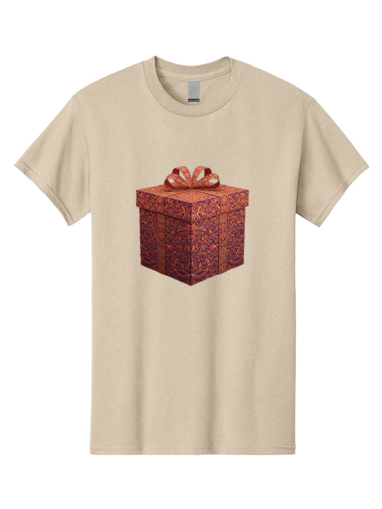 Gift-Box-1 Men'S Graphic Tee, 100% Cotton, Comfortable Casual Summer Wear, Machine Washable, Gift Box With Ribbon, Luxury Gift Wrapping, Red And Orange Floral Pattern, Beautiful Presentation, Intricate Designs, Gift Giving, Special Occasion Bad140