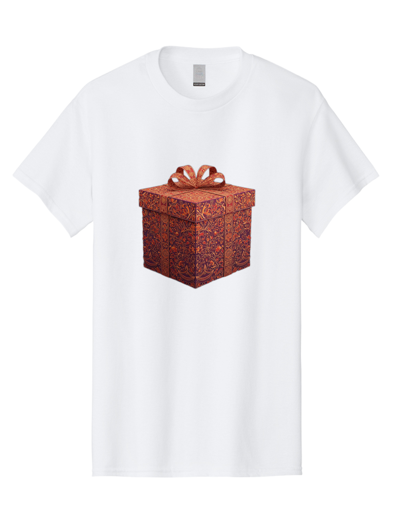 Gift-Box-1 Men'S Graphic Tee, 100% Cotton, Comfortable Casual Summer Wear, Machine Washable, Gift Box With Ribbon, Luxury Gift Wrapping, Red And Orange Floral Pattern, Beautiful Presentation, Intricate Designs, Gift Giving, Special Occasion Bad140
