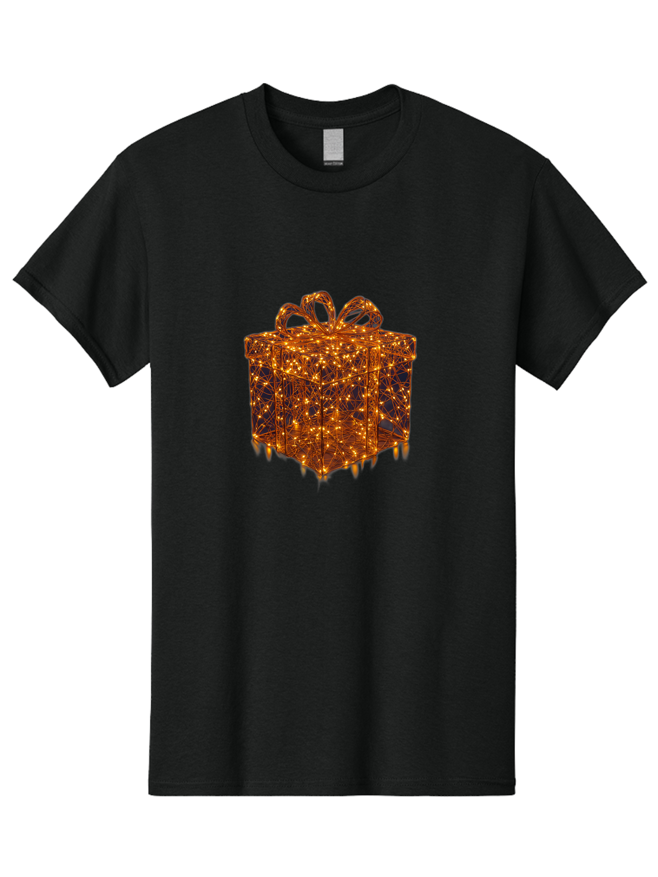 Gift-Box Men'S Graphic Tee, 100% Cotton, Comfortable Casual Summer Wear, Machine Washable, Gold Gift Box, Festive Lights, Holiday Decorations, Wrapped Present, Glowing Ribbon, Celebratory Gift, Christmas Gift, Shiny Lights Bad145