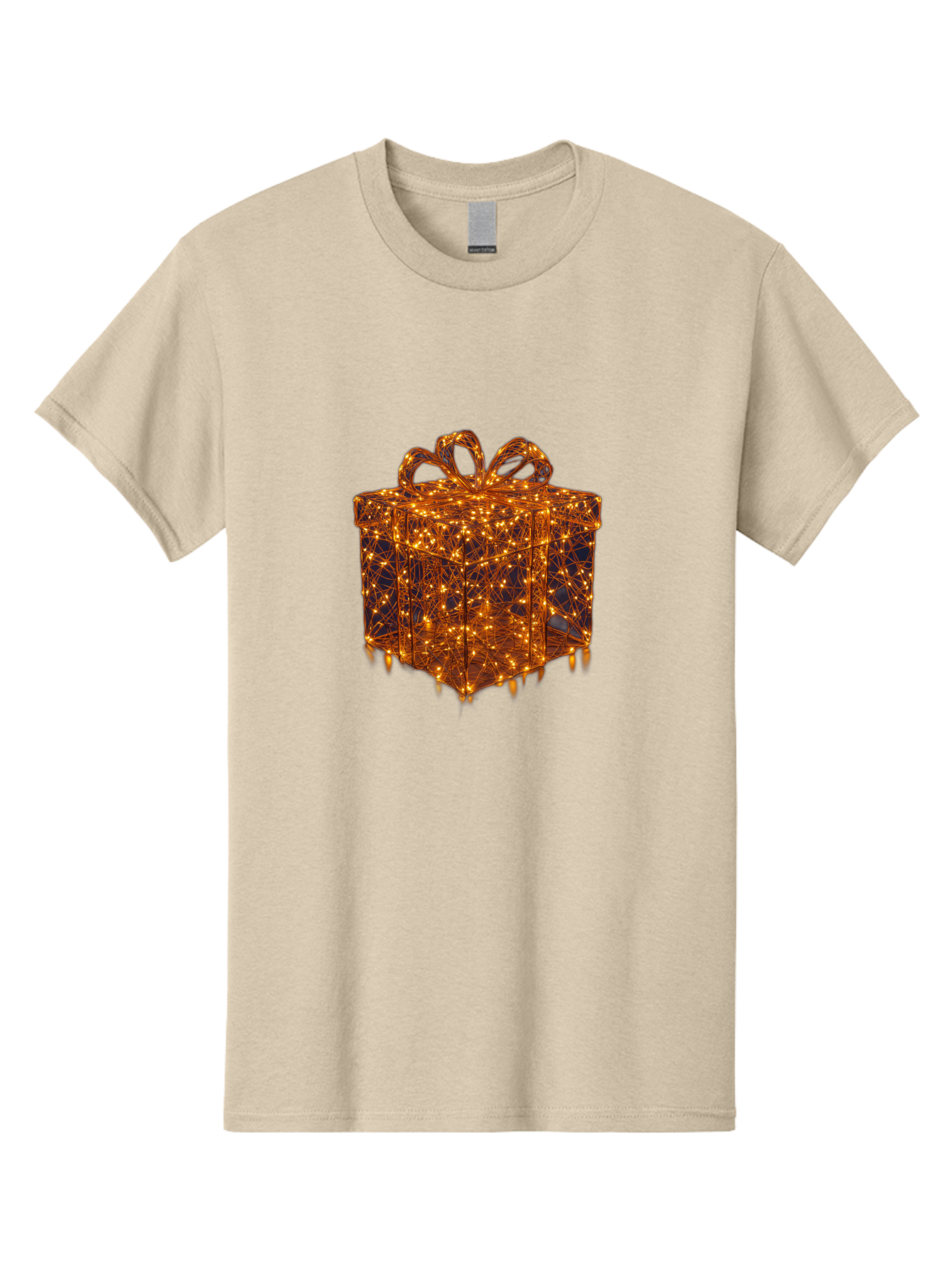 Gift-Box Men'S Graphic Tee, 100% Cotton, Comfortable Casual Summer Wear, Machine Washable, Gold Gift Box, Festive Lights, Holiday Decorations, Wrapped Present, Glowing Ribbon, Celebratory Gift, Christmas Gift, Shiny Lights Bad145