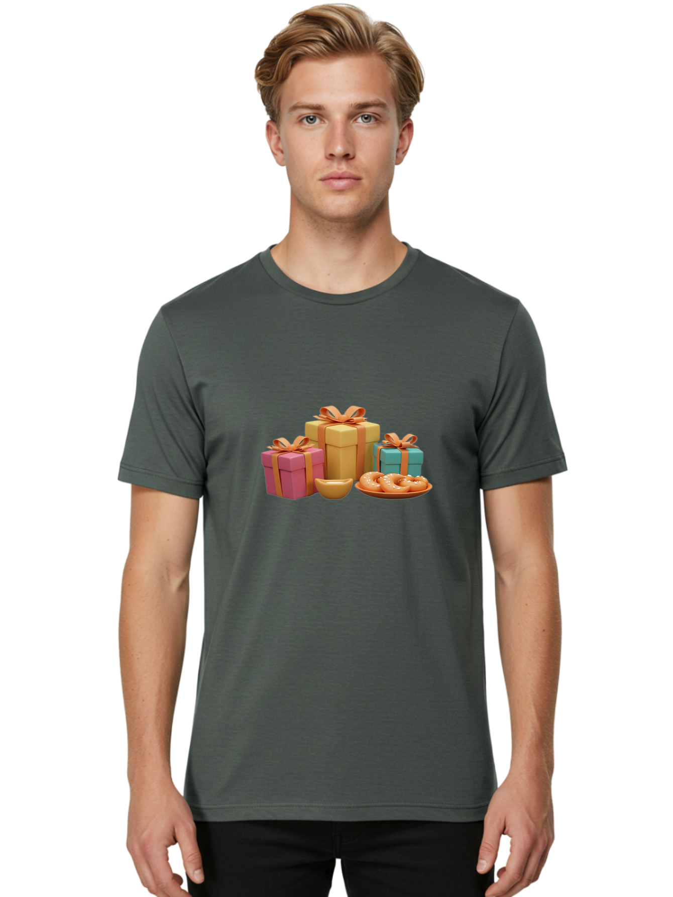 Gifts-And-Donuts Men'S Graphic Tee, 100% Cotton, Comfortable Casual Summer Wear, Machine Washable, Colorful Gift Boxes, Donut Treats, Sweet Delights, Tasty Desserts, Celebratory Gifts, Gift Wrapping, Donut Plate, Glazed Donuts, Sweet Tooth, Bad147