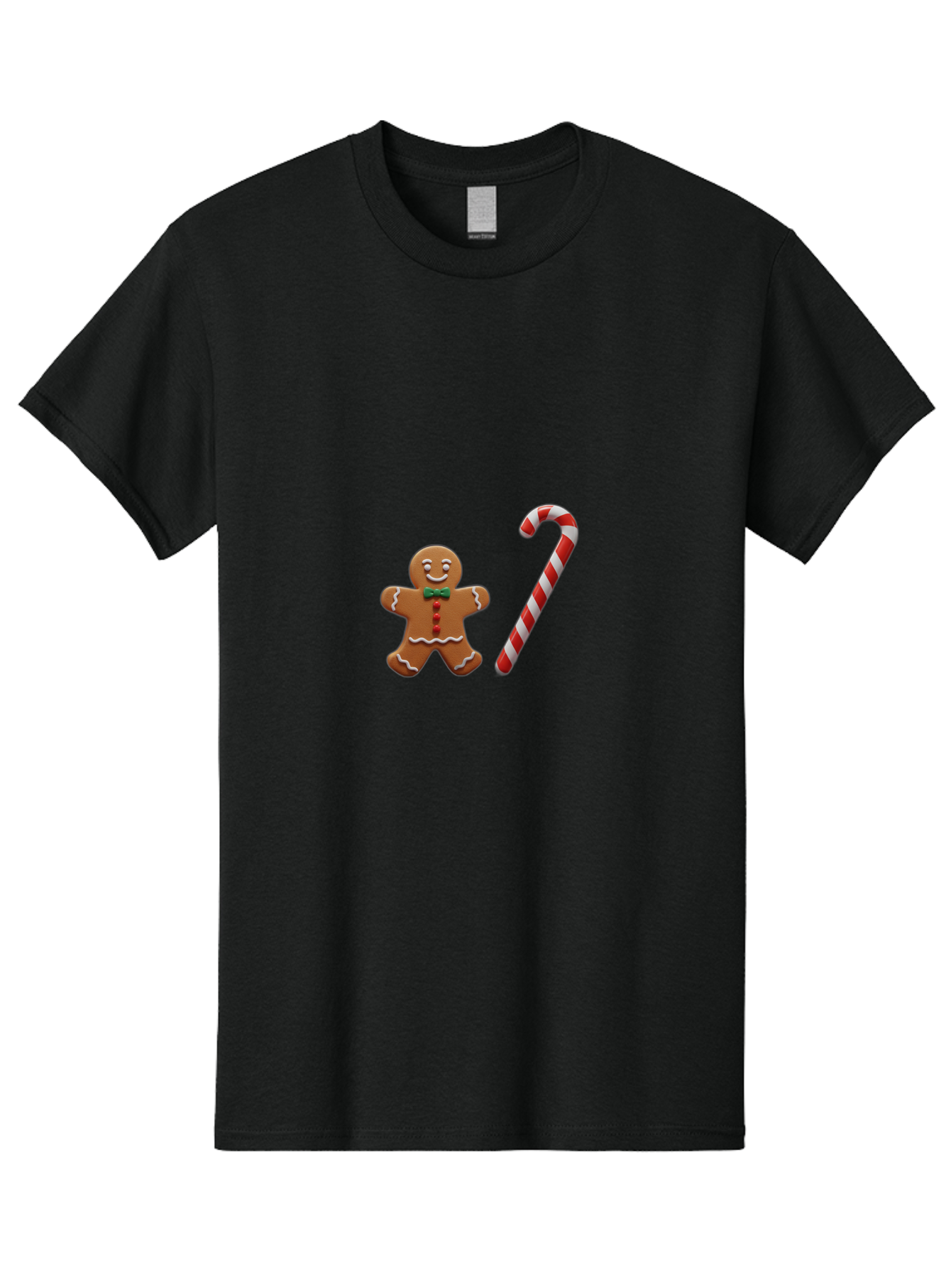 Gingerbread-Man-Candy-Cane Men'S Graphic Tee, 100% Cotton, Comfortable Casual Summer Wear, Machine Washable, Gingerbread Man, Candy Cane, Holiday Treats, Festive Sweets, Christmas Cookie, Red And White, Sweet Delights, Festive Decorations, Bad149