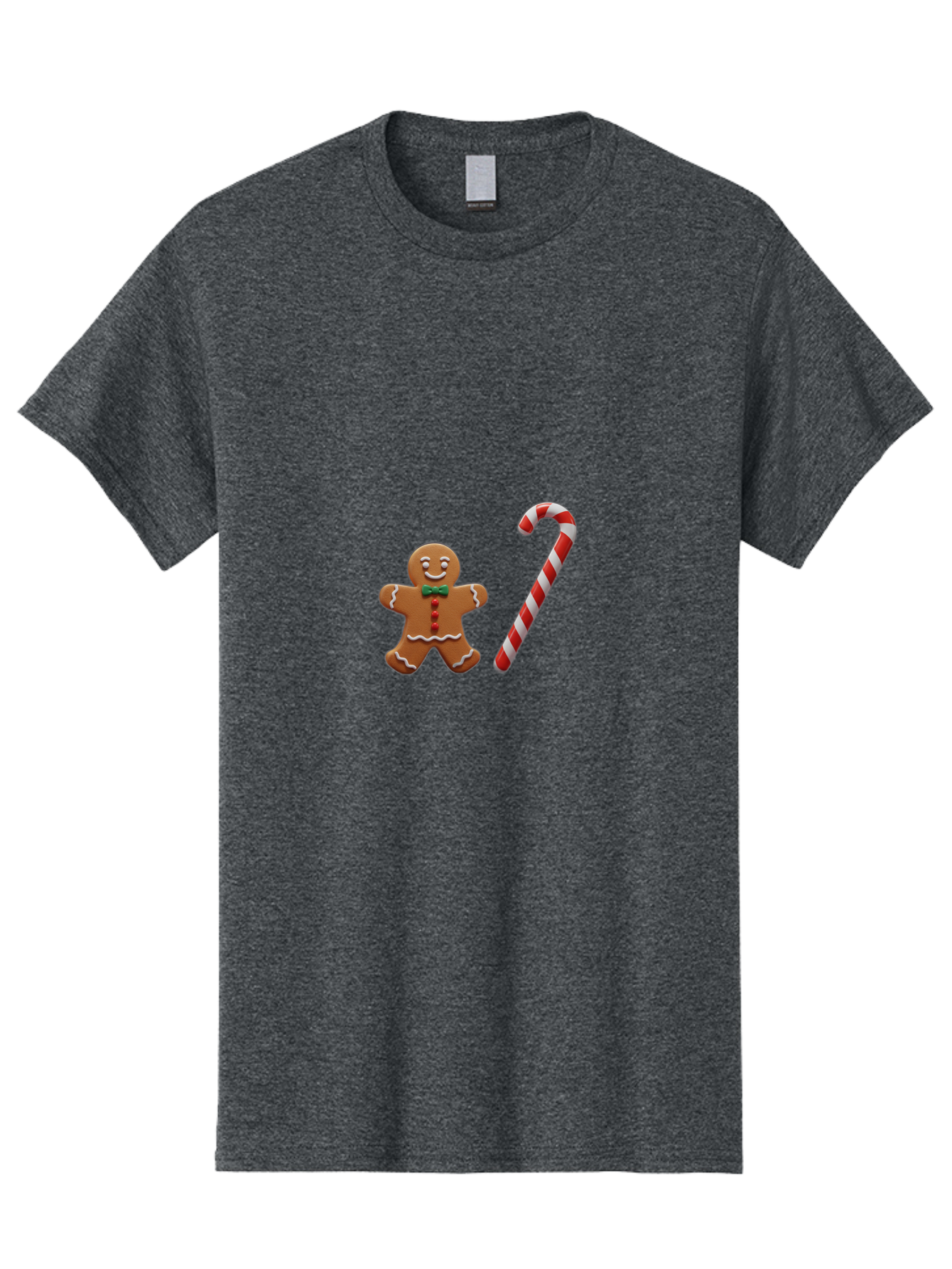 Gingerbread-Man-Candy-Cane Men'S Graphic Tee, 100% Cotton, Comfortable Casual Summer Wear, Machine Washable, Gingerbread Man, Candy Cane, Holiday Treats, Festive Sweets, Christmas Cookie, Red And White, Sweet Delights, Festive Decorations, Bad149