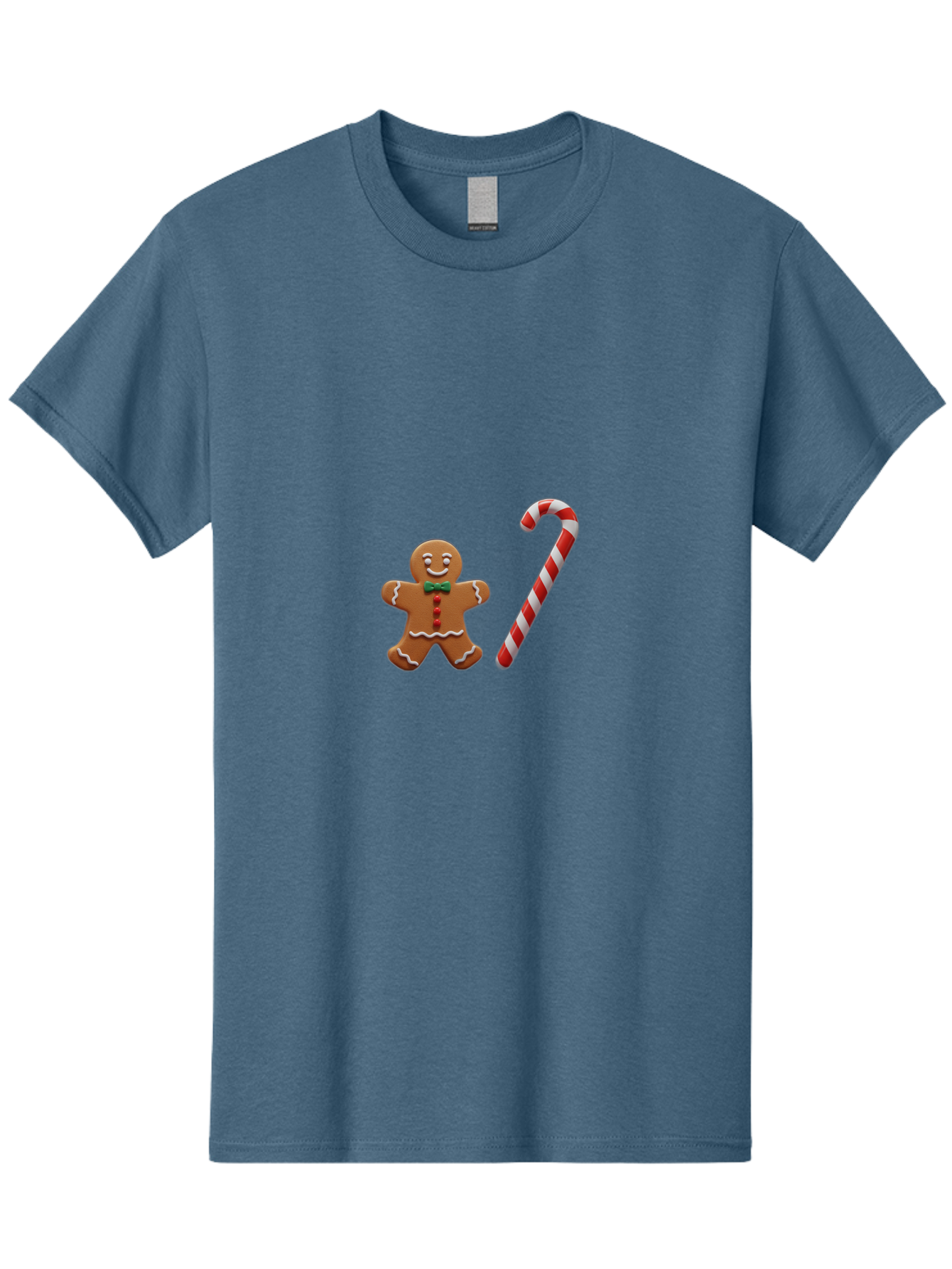 Gingerbread-Man-Candy-Cane Men'S Graphic Tee, 100% Cotton, Comfortable Casual Summer Wear, Machine Washable, Gingerbread Man, Candy Cane, Holiday Treats, Festive Sweets, Christmas Cookie, Red And White, Sweet Delights, Festive Decorations, Bad149